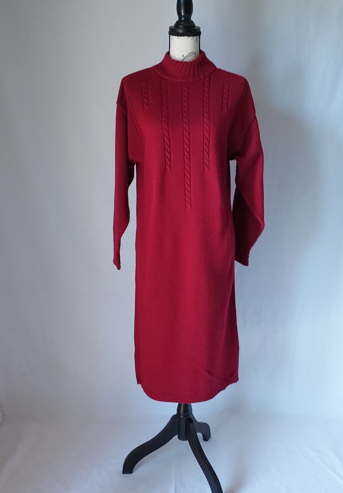 Vintage Garland Wool Sweater Dress Muck Neck Long Sleeve Red Women Chest 40" - Thumbnail 2