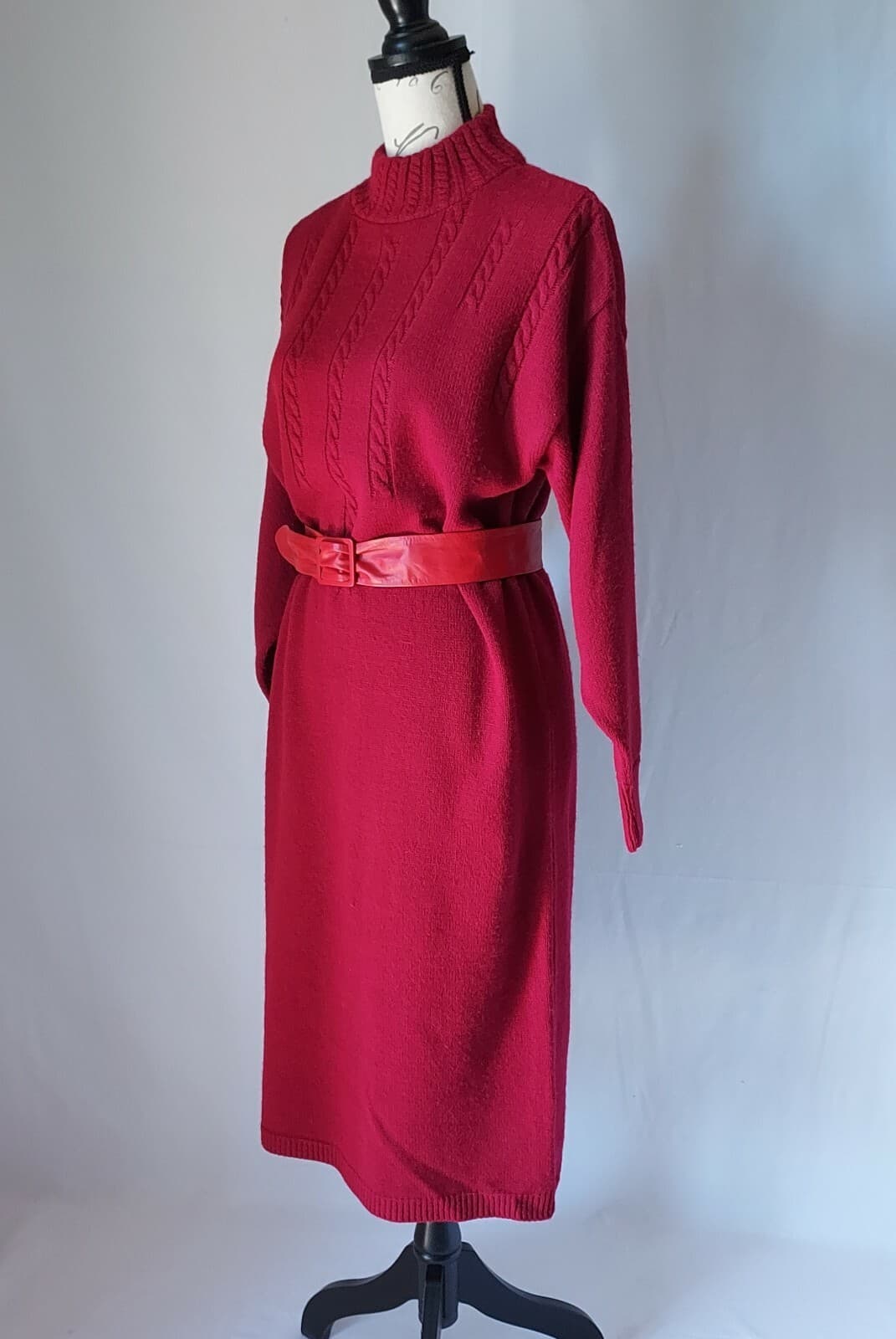Vintage Garland Wool Sweater Dress Muck Neck Long Sleeve Red Women Chest 40" - Thumbnail 5