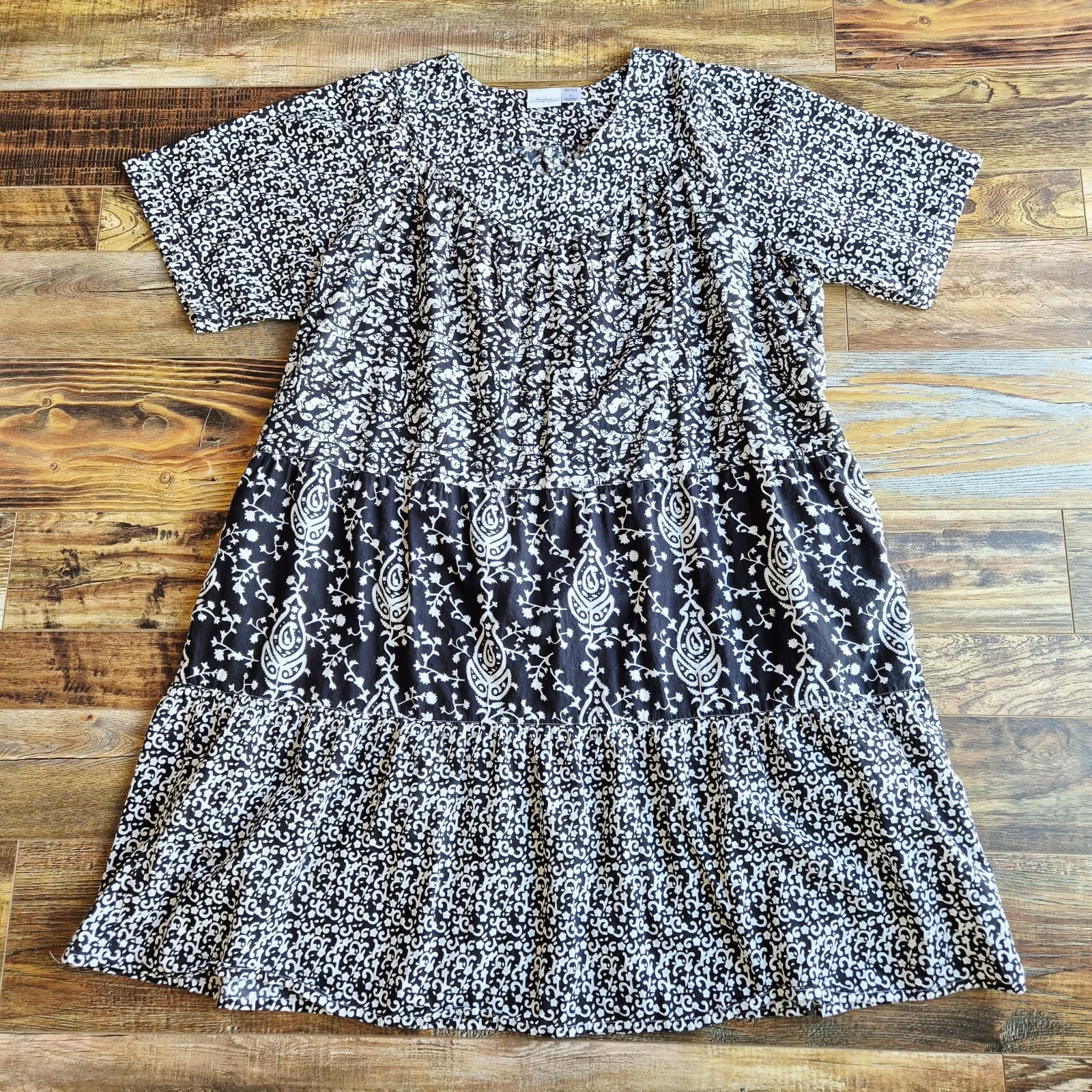 The Vermont Country Store Sz.3X Cotton Tiered Lounger House Dress Short Sleeve - Thumbnail 6