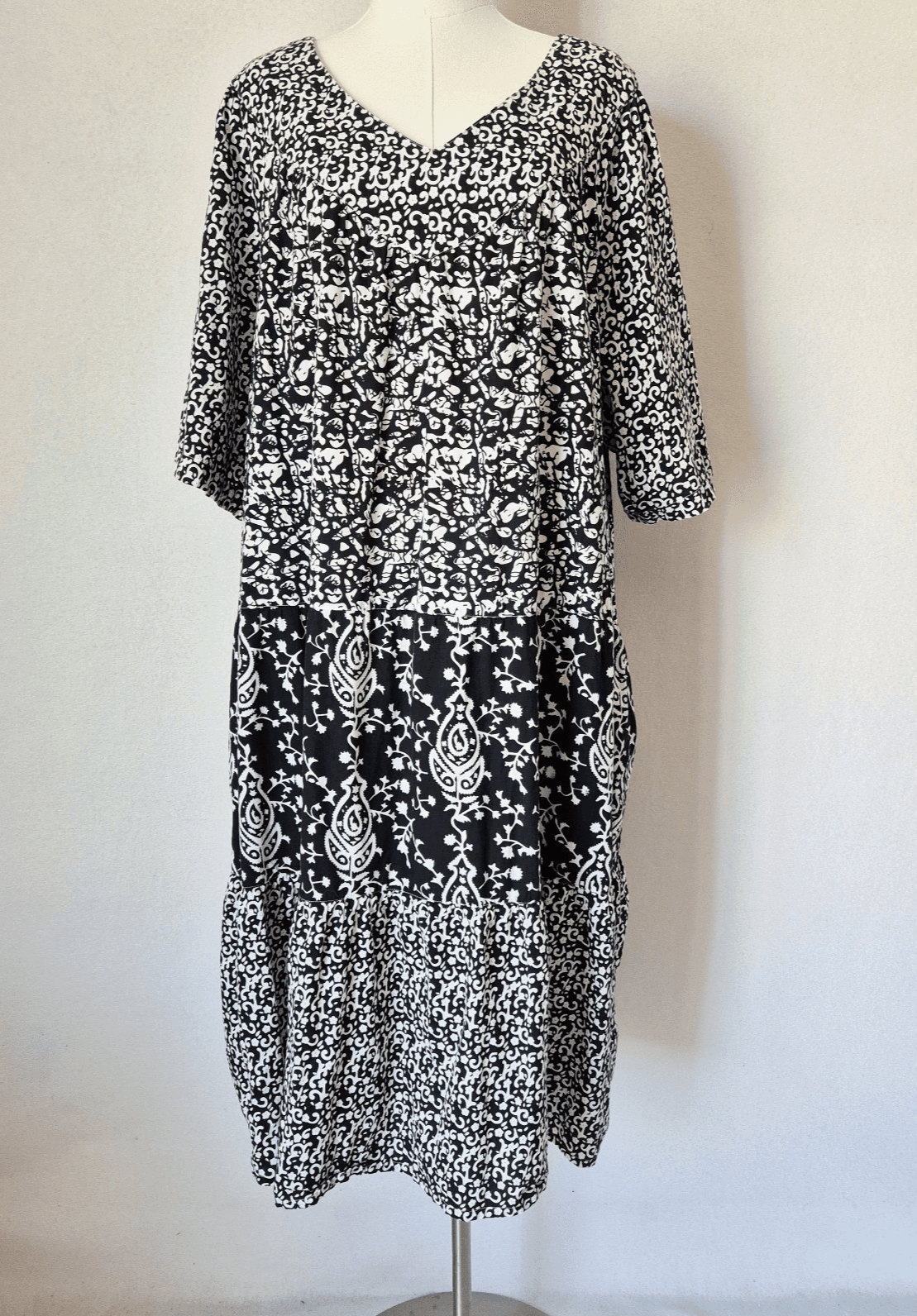 The Vermont Country Store Sz.3X Cotton Tiered Lounger House Dress Short Sleeve