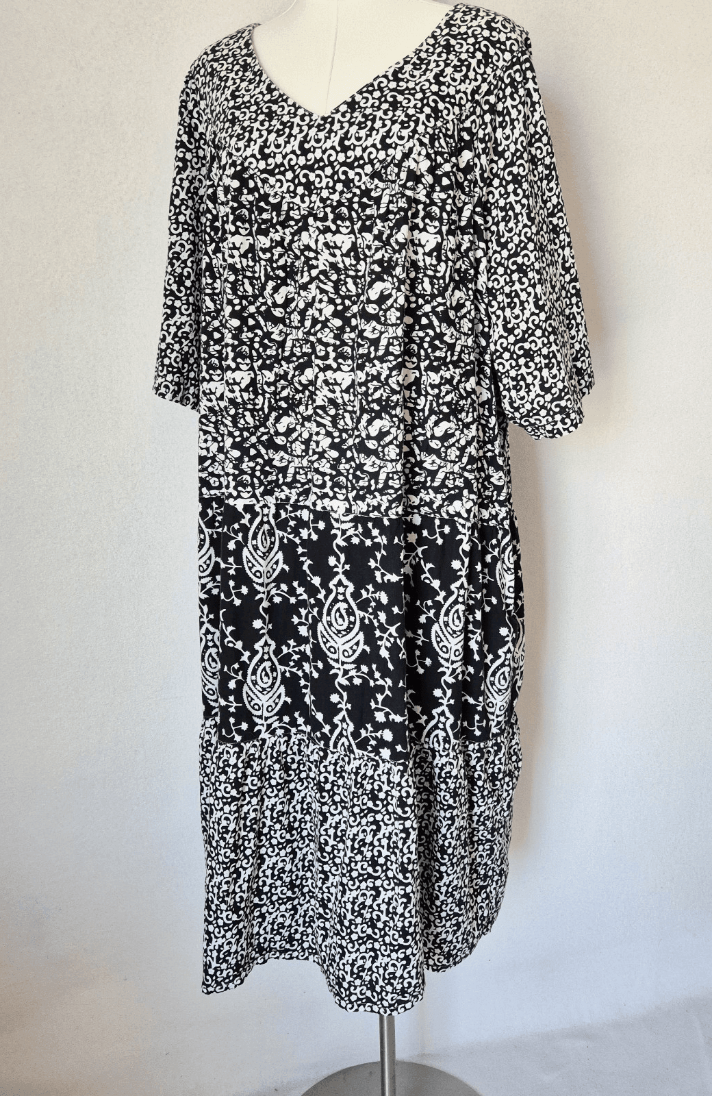 The Vermont Country Store Sz.3X Cotton Tiered Lounger House Dress Short Sleeve - Thumbnail 2