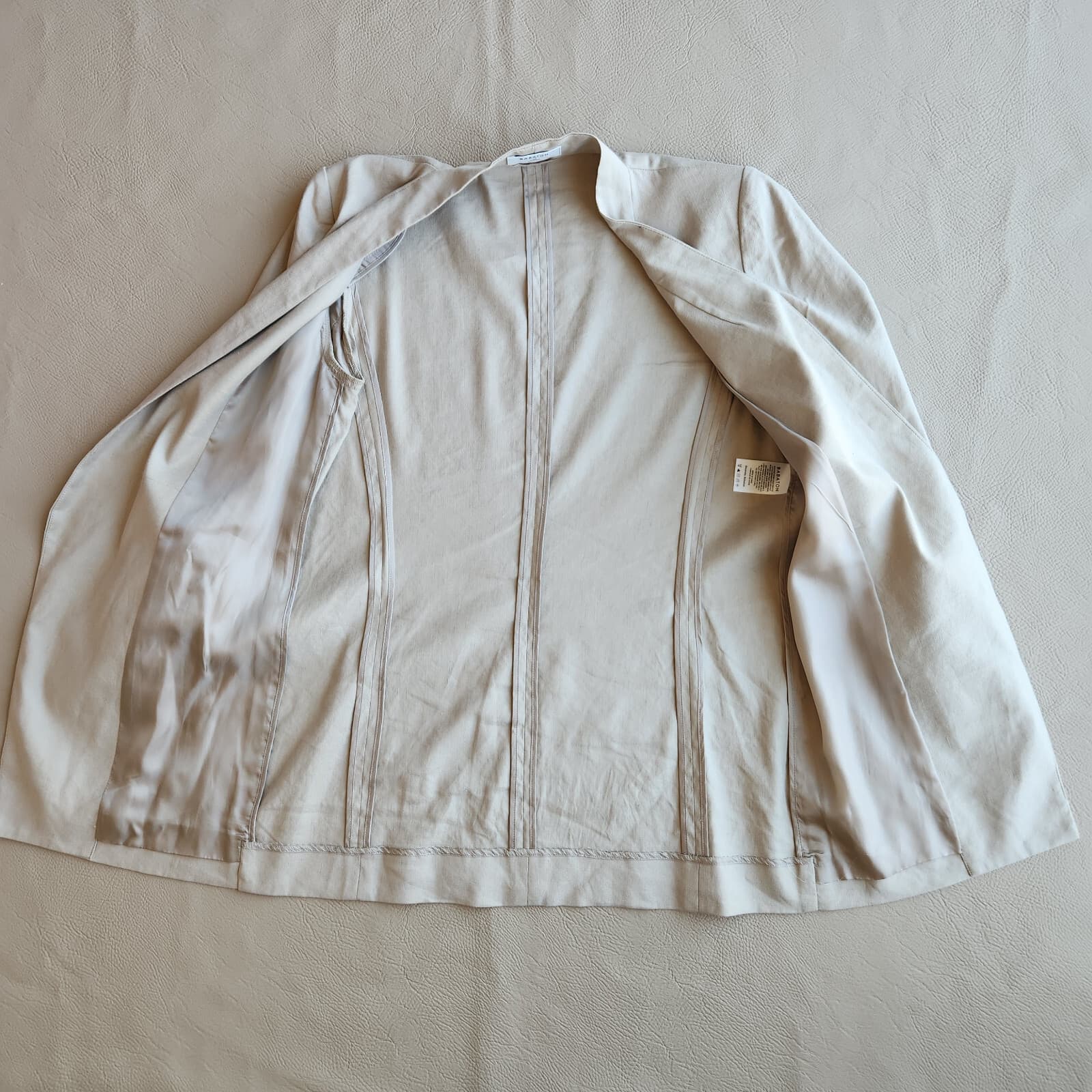 BABATON Aritzia Power Linen Blazer Jacket Open Front Ruched Sleeve Brown Sz.10 - Thumbnail 10