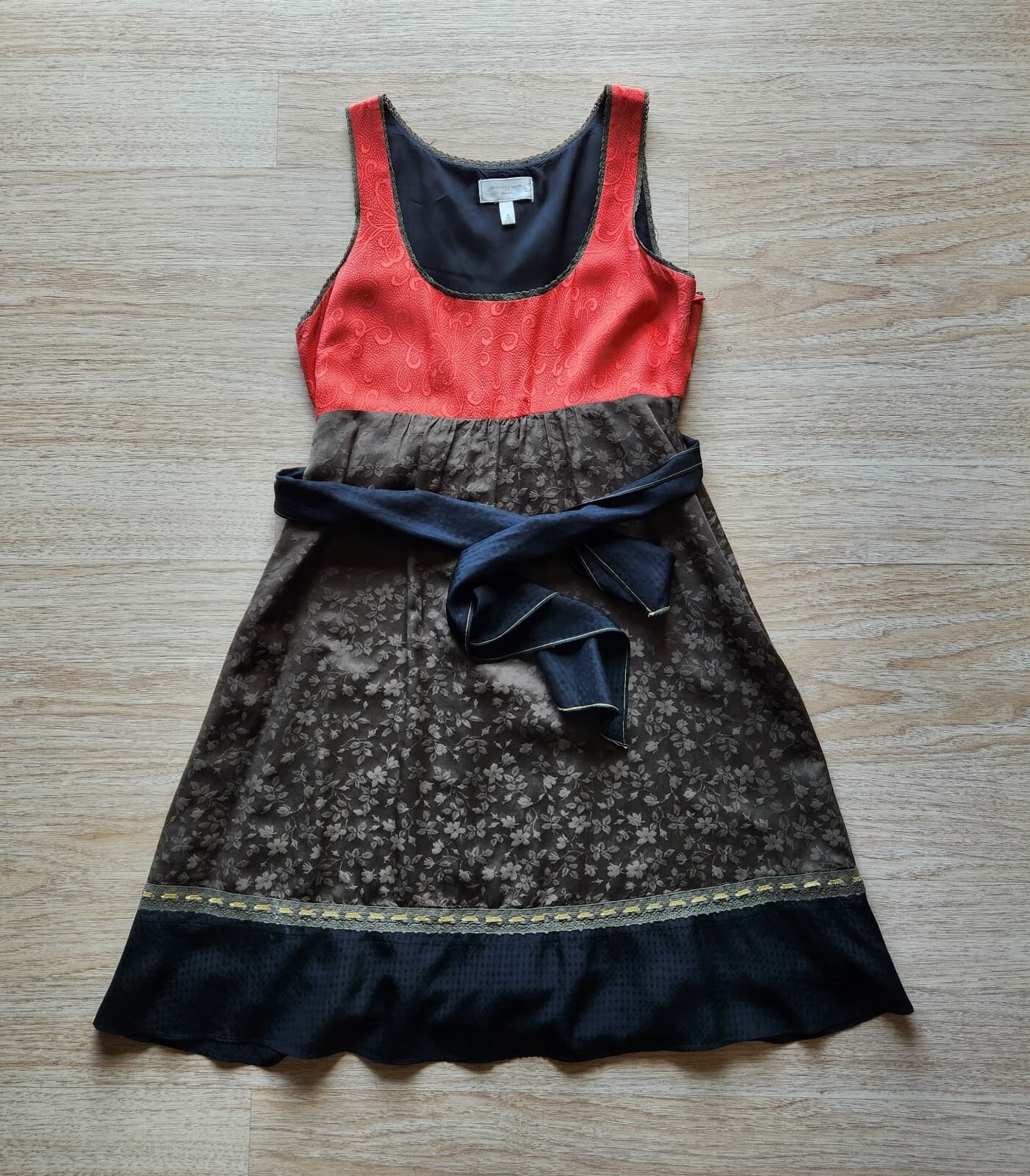 Moulinette Soeurs Anthropologie Silk Imprinted Colorblock Dress Tie-Waist Sz.6 - Thumbnail 4
