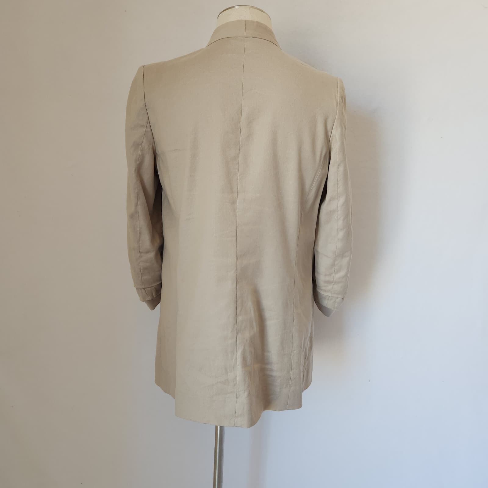 BABATON Aritzia Power Linen Blazer Jacket Open Front Ruched Sleeve Brown Sz.10 - Thumbnail 7