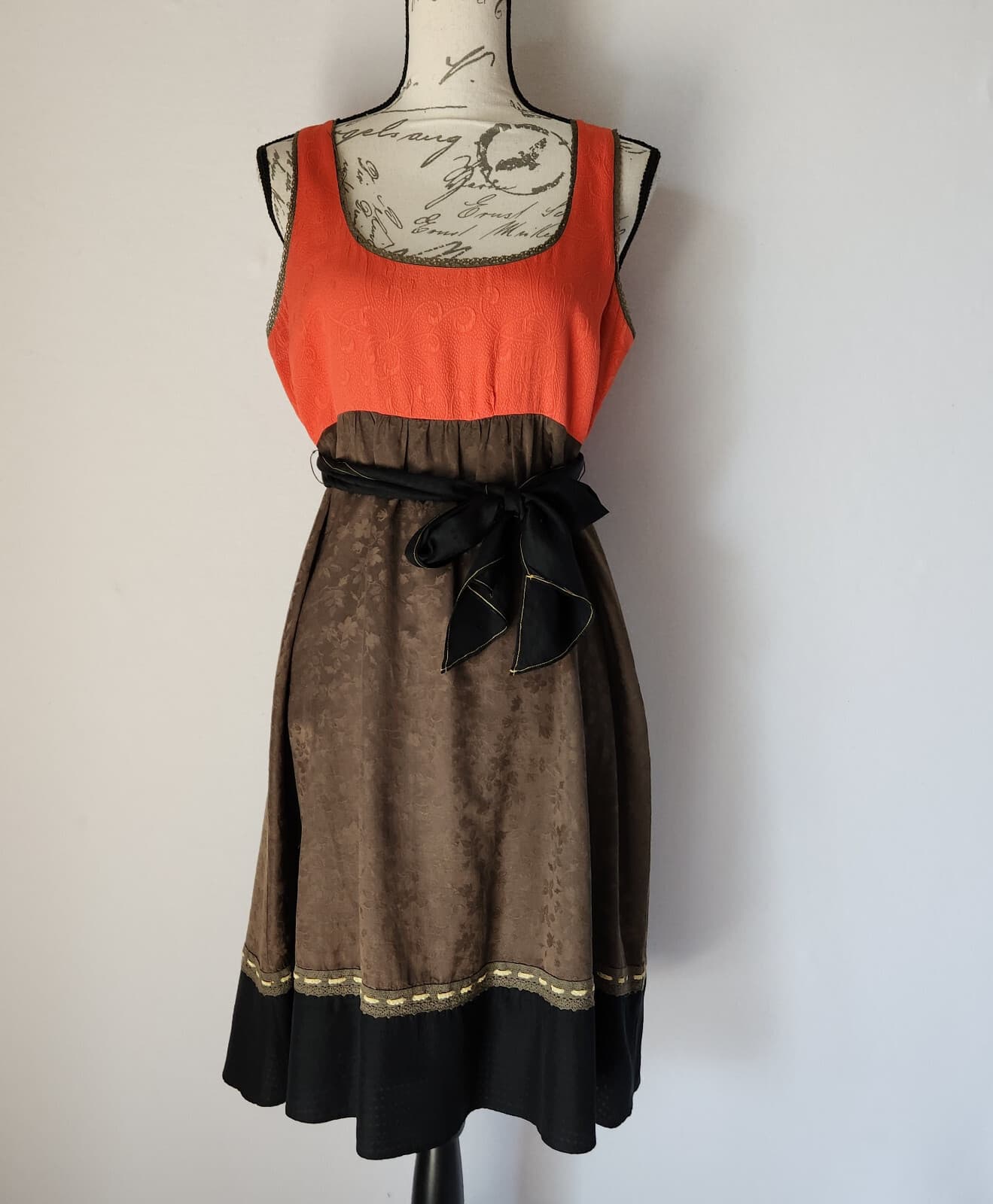 Moulinette Soeurs Anthropologie Silk Imprinted Colorblock Dress Tie-Waist Sz.6 - Thumbnail 2