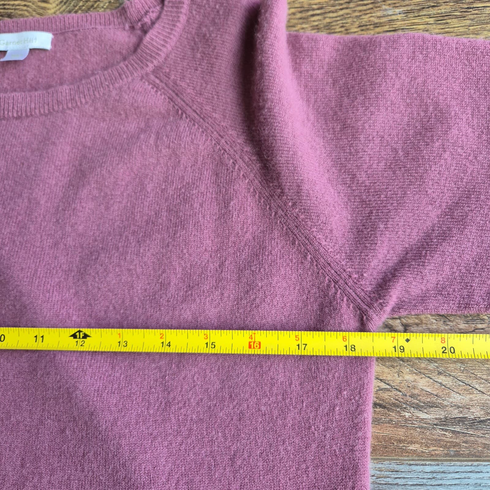 Garnet Hill Shirttail Cashmere Silk Lace Trim Sweater Crew Neck Mauve Women's L - Thumbnail 14