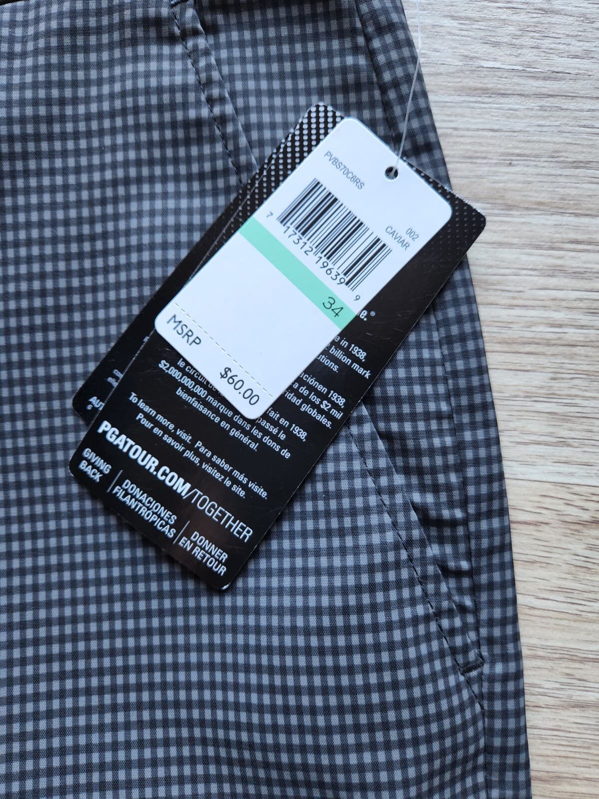 NWT PGA Tour Golf Shorts Zip Pocket Stretch Black-Grey Gingham Men Sz.34 $60 - Thumbnail 2