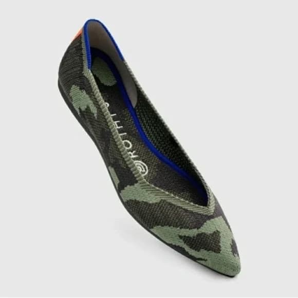 NWoB Rothy's The Point Ballet Flats Comfort Slip Green Black Camouflage Womens 6 - Thumbnail 2