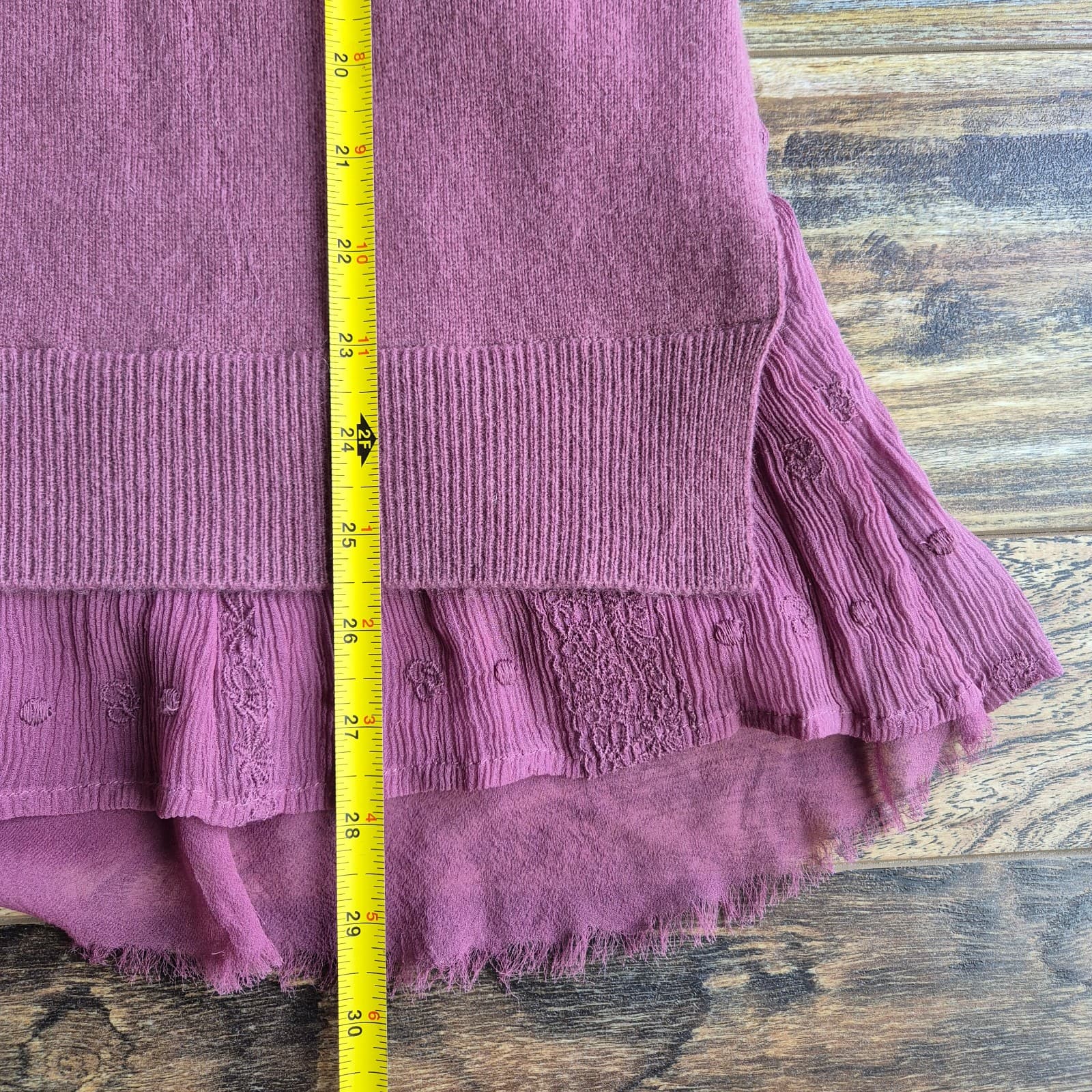 Garnet Hill Shirttail Cashmere Silk Lace Trim Sweater Crew Neck Mauve Women's L - Thumbnail 15