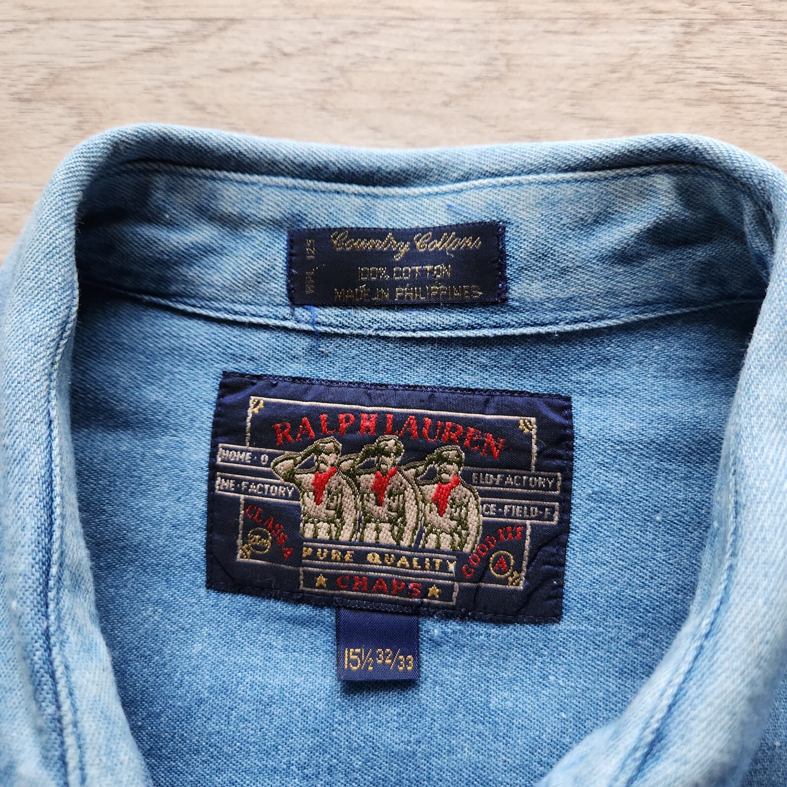 Vintage Ralph Lauren Chaps Denim Button-Up Shirt Long Sleeve Pocket Men's 15 1/2 - Thumbnail 5