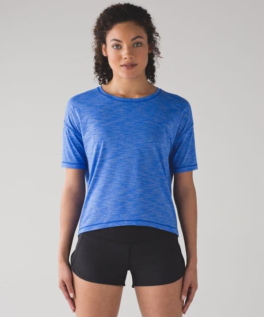 NWoT Lululemon $68 Run It Out Tee Short Sleeve Heathered Cerulean Blue Women's 4 - Thumbnail 3