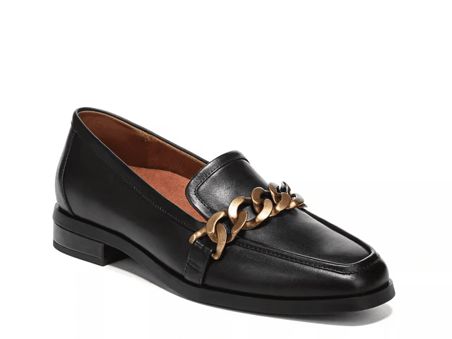 Vionic Mizelle Women's 10 Black Leather Loafer Arch Support Gold Chunky Chain - Thumbnail 2