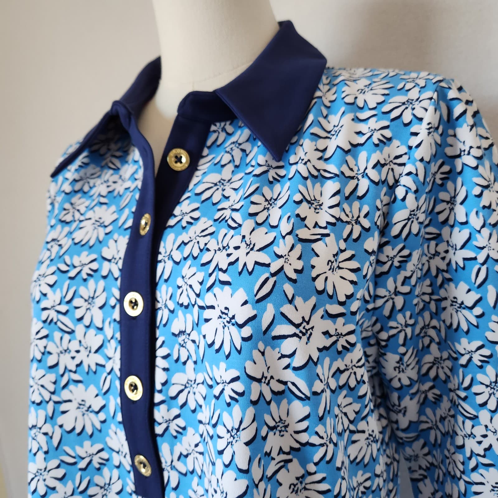 NWT Lilly Pulitzer Ainslee Floral Polo Dress 3/4 Sleeve Knit Lunar Blue Sz.XL - Thumbnail 6