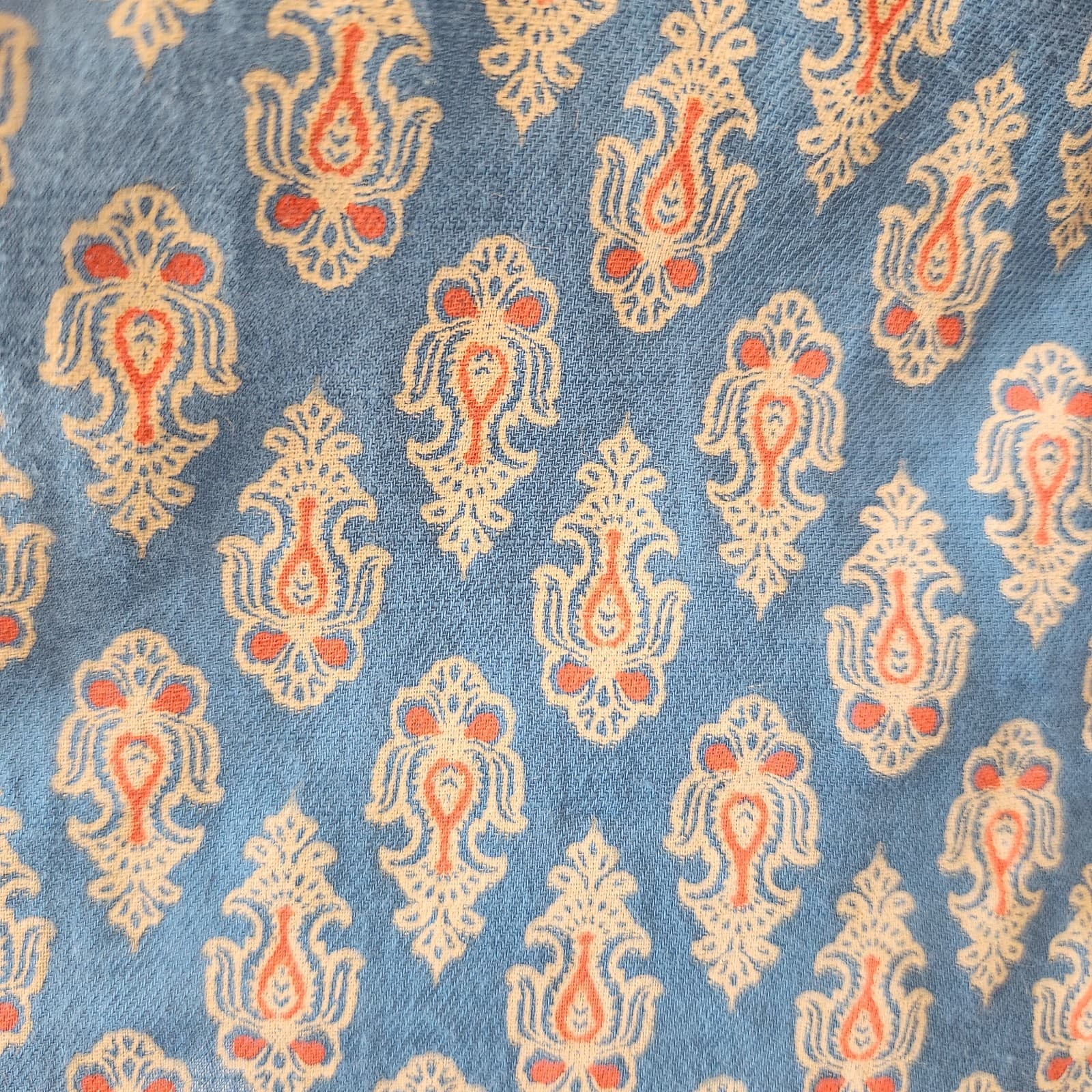 April Cornell Retro Printed Tunic Blouse Long Sleeve Cotton Blue Orange Women XS - Thumbnail 4