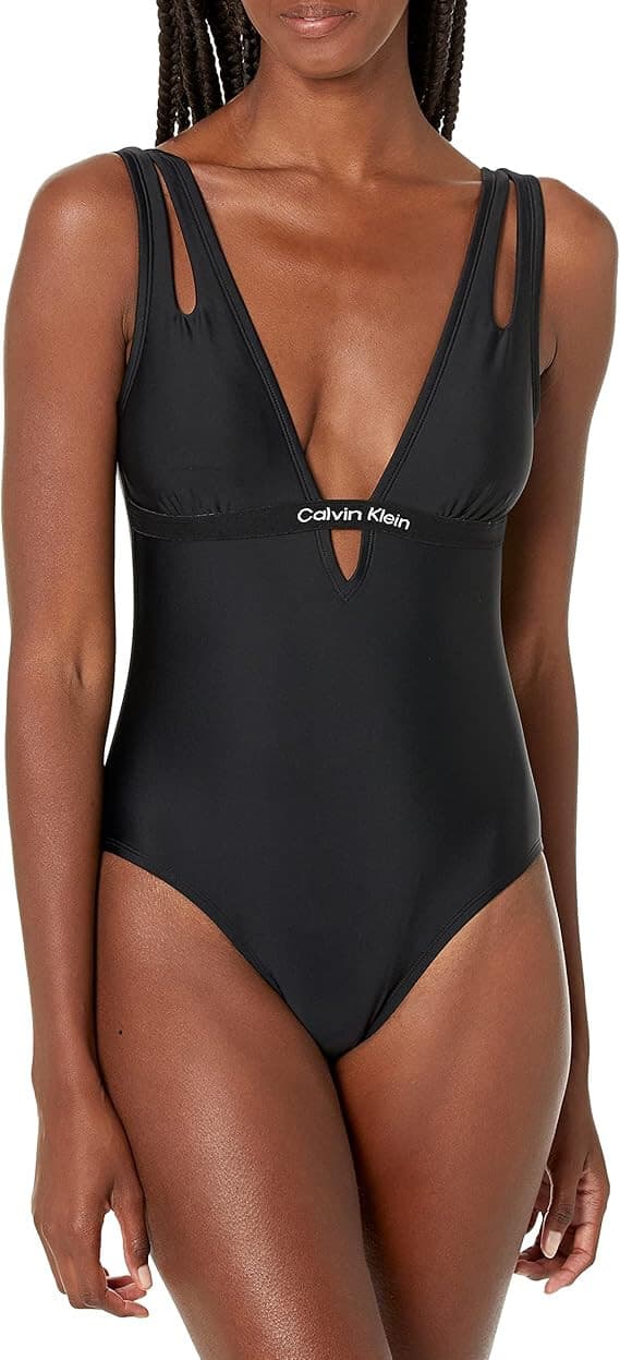 Calvin Klein One Piece Swimsuit Deep V-Neck Cut-Out Bra-Padded Black Women's XS - Thumbnail 5