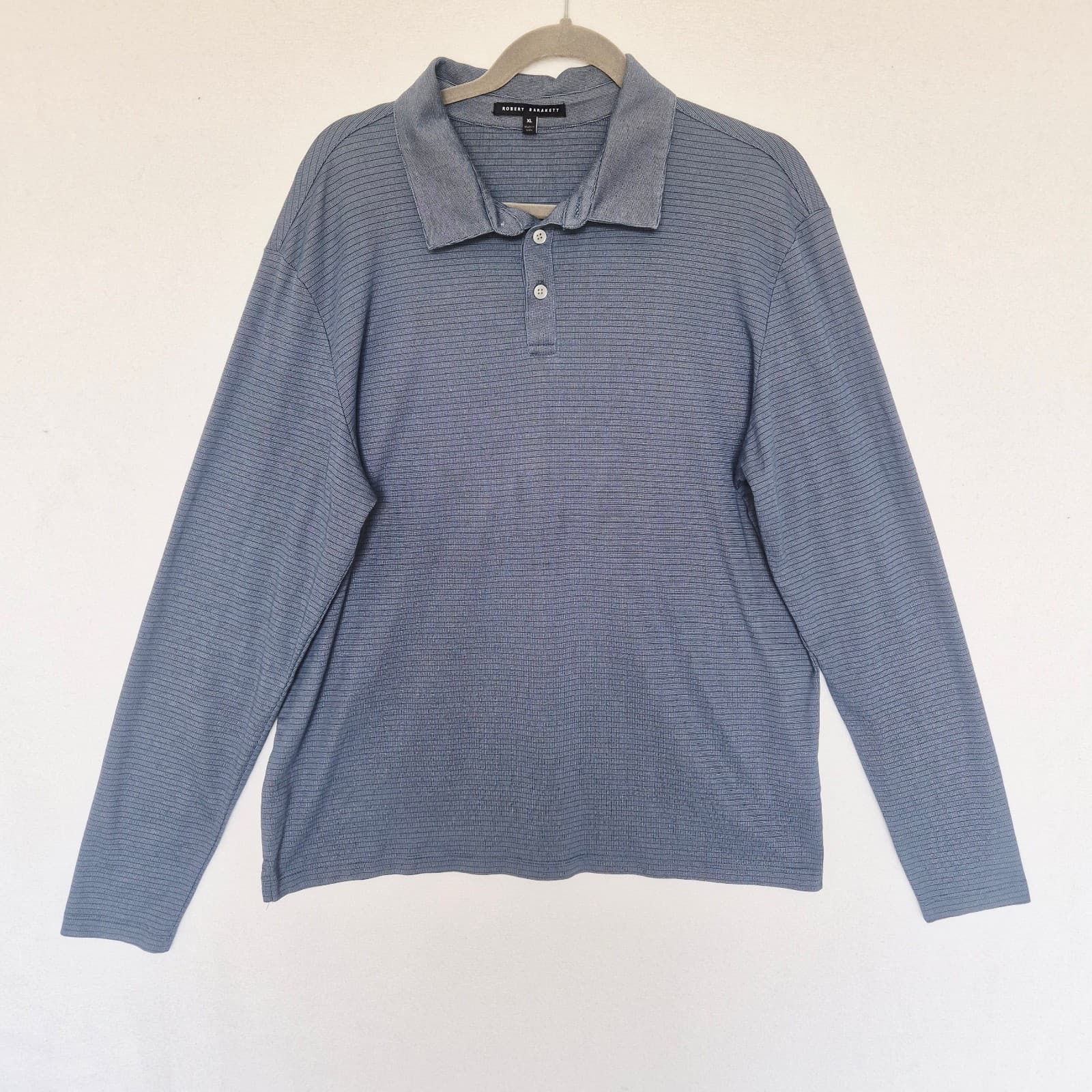 Robert Barakett Greenbow Long Sleeve Polo Shirt Texture Blue Grey Men's XL - Thumbnail 2