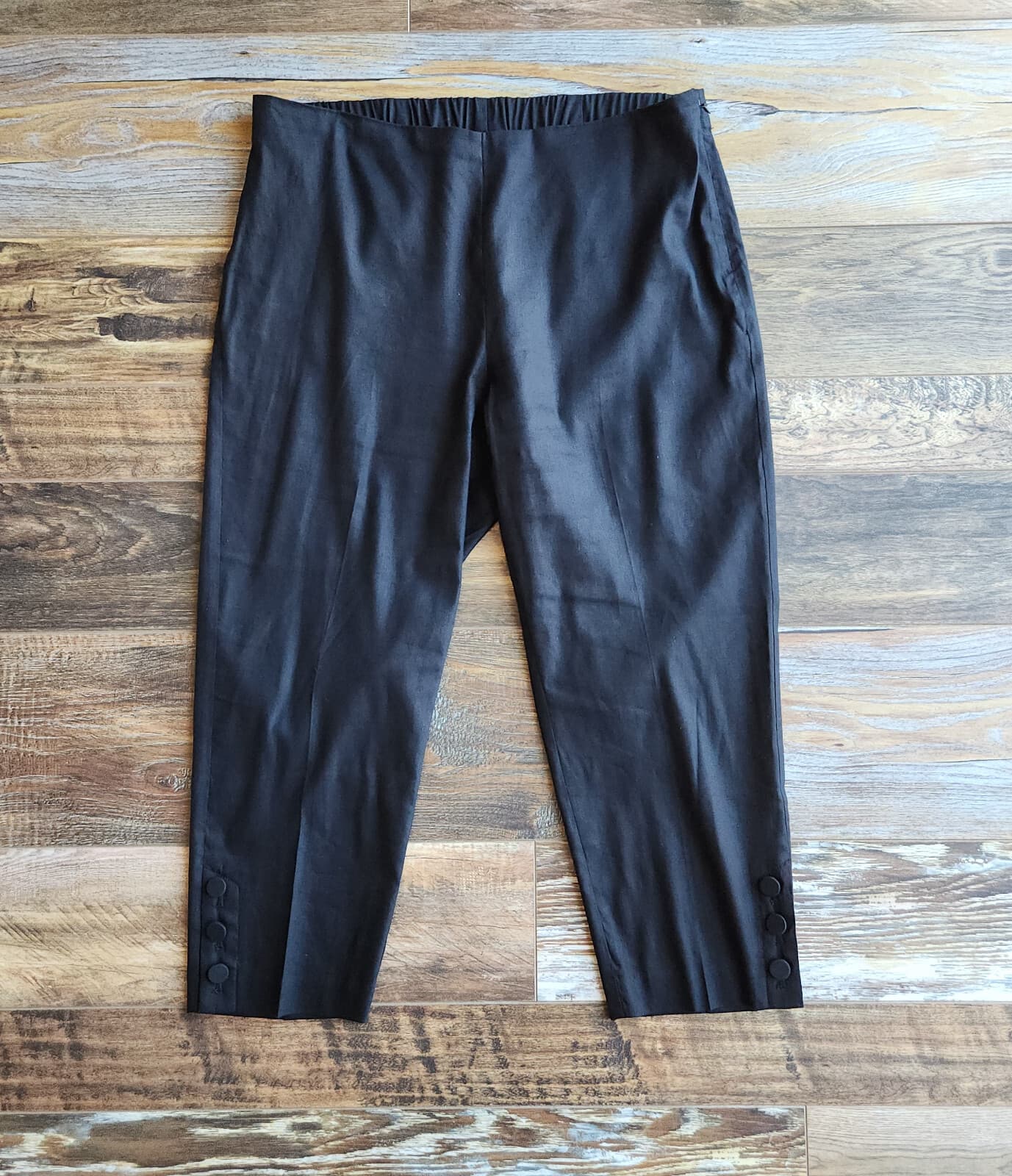 J.Jill Linen Stretch Slim Cropped Ankle-Button Pants Zip Elastic-Waist Black LP