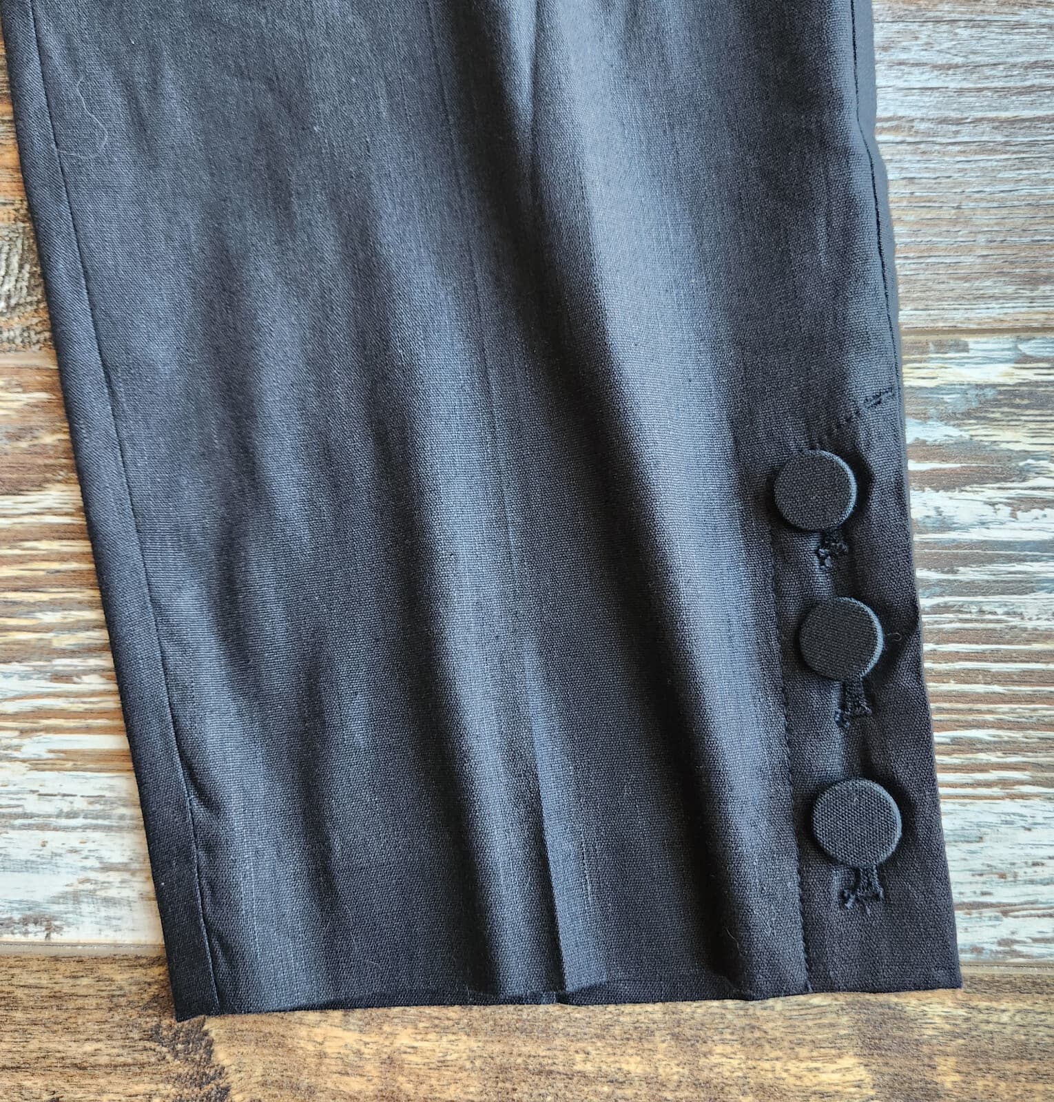 J.Jill Linen Stretch Slim Cropped Ankle-Button Pants Zip Elastic-Waist Black LP - Thumbnail 2