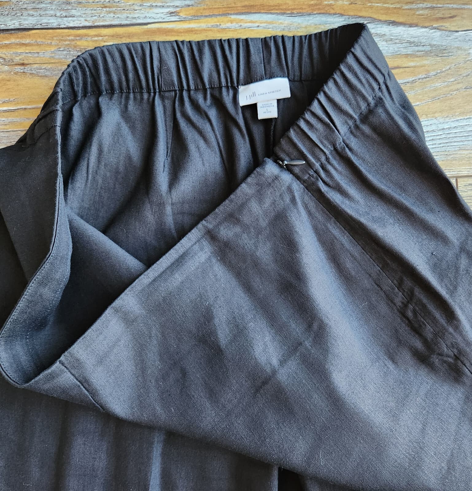 J.Jill Linen Stretch Slim Cropped Ankle-Button Pants Zip Elastic-Waist Black LP - Thumbnail 4