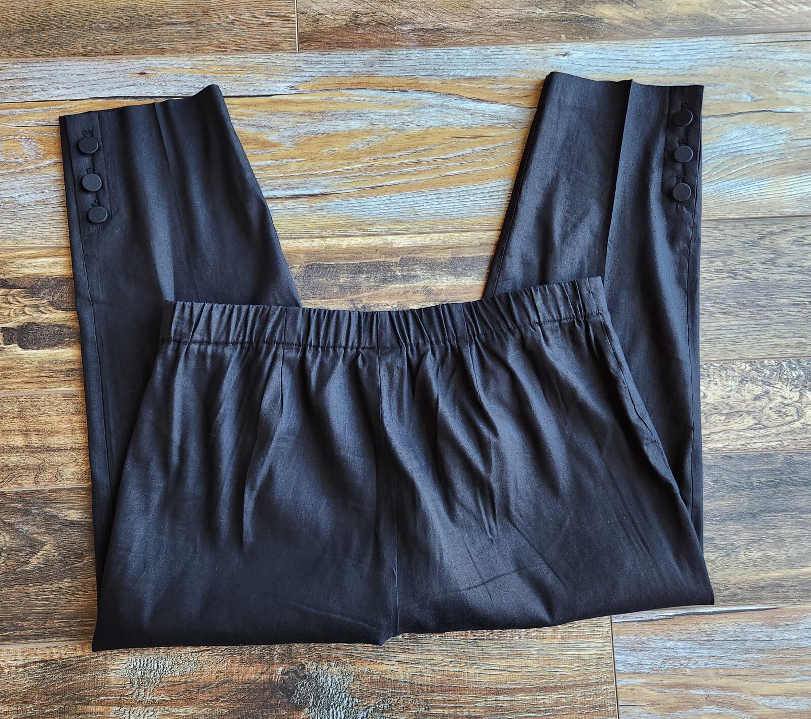 J.Jill Linen Stretch Slim Cropped Ankle-Button Pants Zip Elastic-Waist Black LP - Thumbnail 5