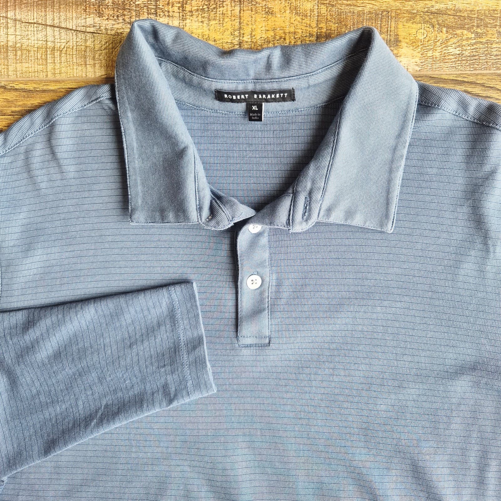 Robert Barakett Greenbow Long Sleeve Polo Shirt Texture Blue Grey Men's XL - Thumbnail 3