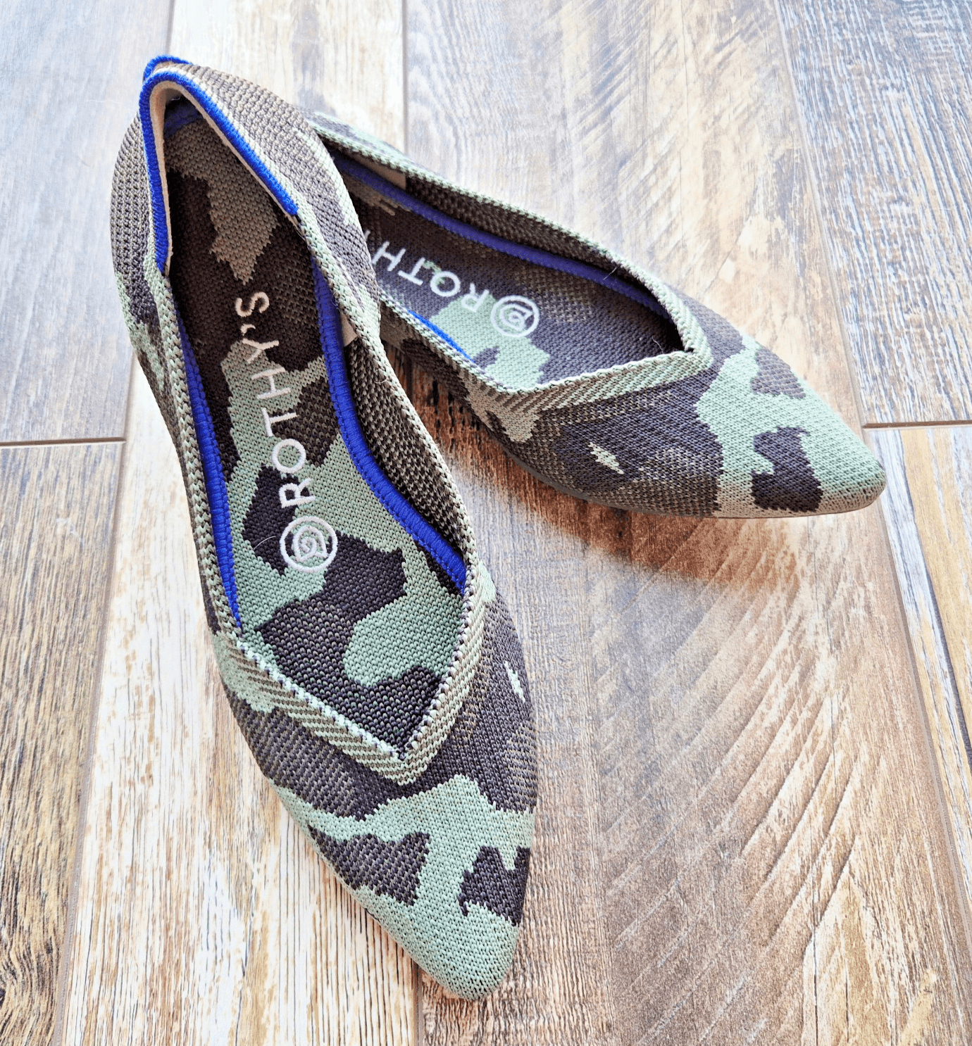 NWoB Rothy's The Point Ballet Flats Comfort Slip Green Black Camouflage Womens 6
