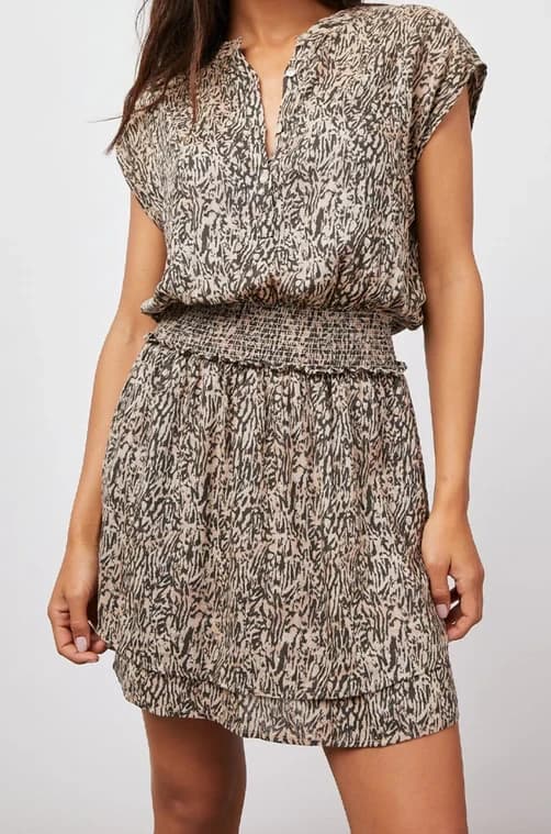 Rails Angelina Linen Blend Mini Dress Smocked-Waist Brown Abstract Texture Sz.XS - Thumbnail 3