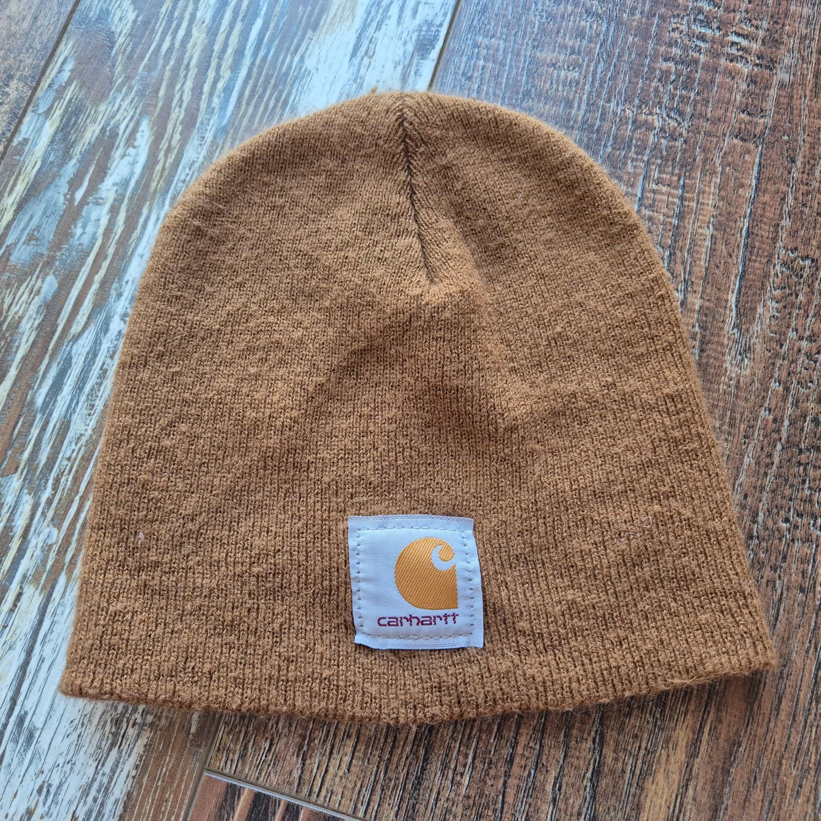 Vintage Carhartt Made in USA Acrylic Rib-Knit Beanie Work Winter Brown Men's O/S - Thumbnail 2