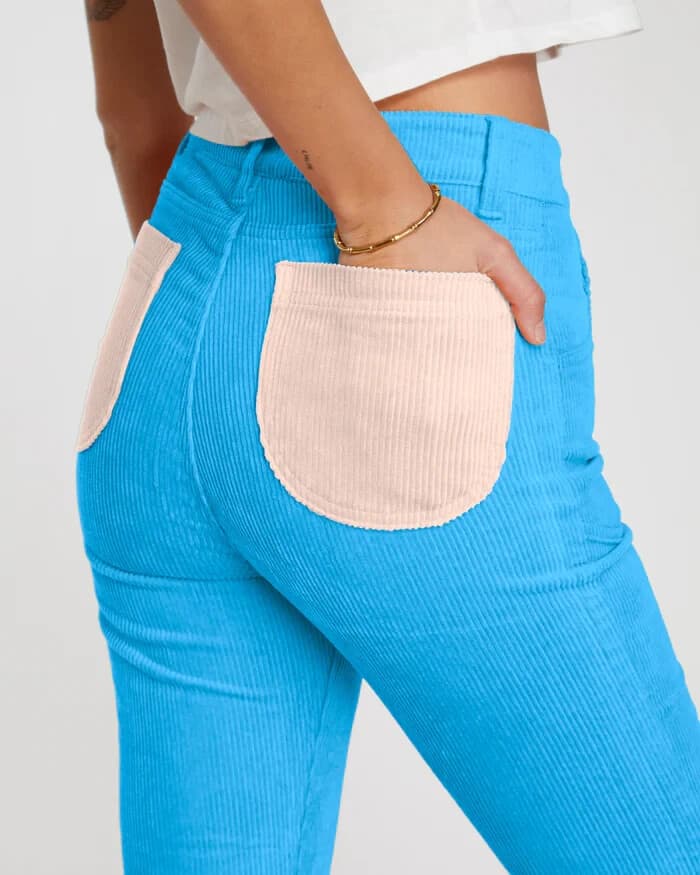 NWoT Hammies Corduroy Bell Bottom Hippie Pants Zip Pink Pocket Blue Women's 26 - Thumbnail 5