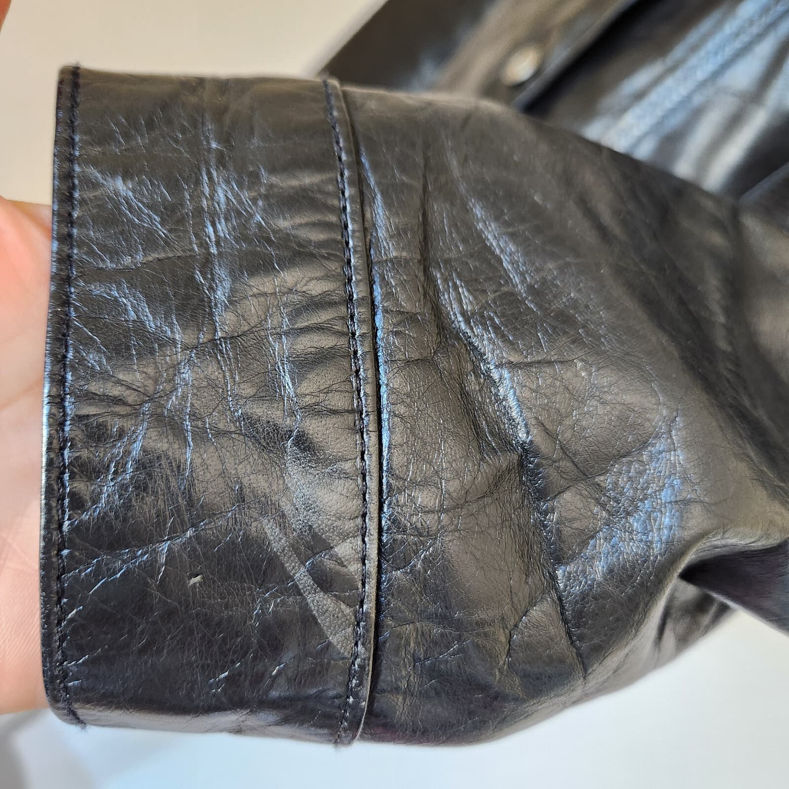Vintage Y2K Gap Genuine Patent Leather Bomber Moto Trucker Jacket Black Womens M - Thumbnail 6