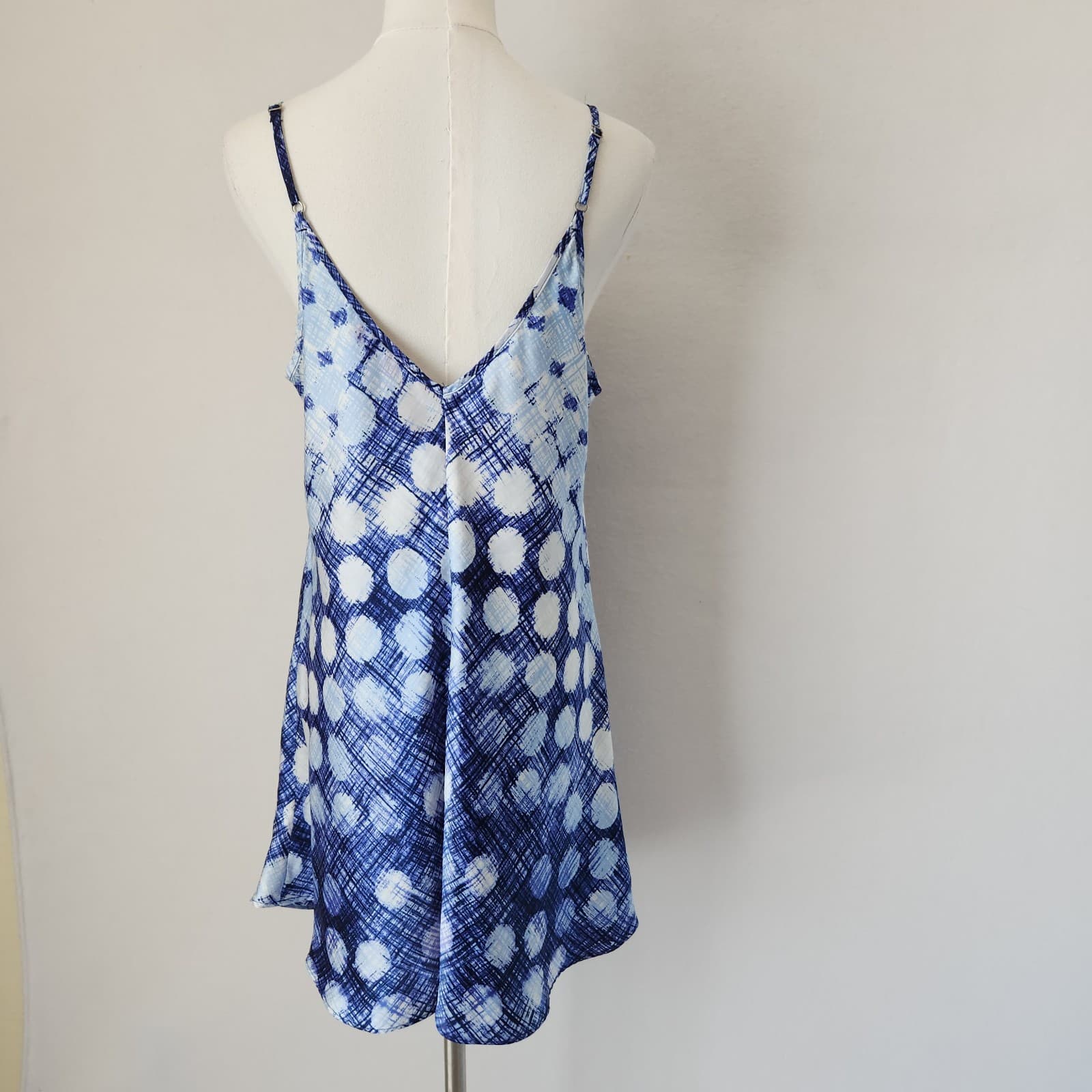 Oscar De La Renta Pink Label Chemise Satin Slip Night Gown Blue Polka Dot Sz.M - Thumbnail 3