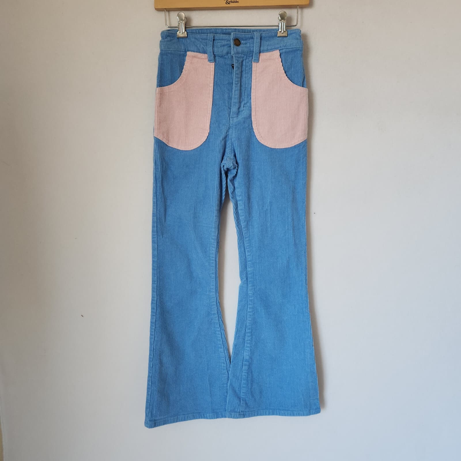 NWoT Hammies Corduroy Bell Bottom Hippie Pants Zip Pink Pocket Blue Women's 26 - Thumbnail 3