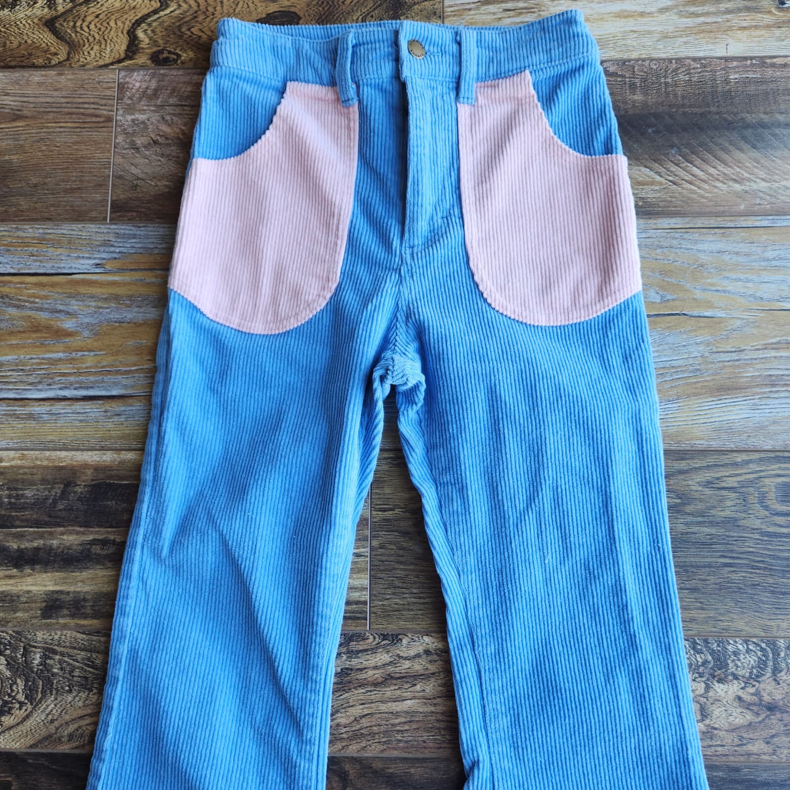 NWoT Hammies Corduroy Bell Bottom Hippie Pants Zip Pink Pocket Blue Women's 26 - Thumbnail 4