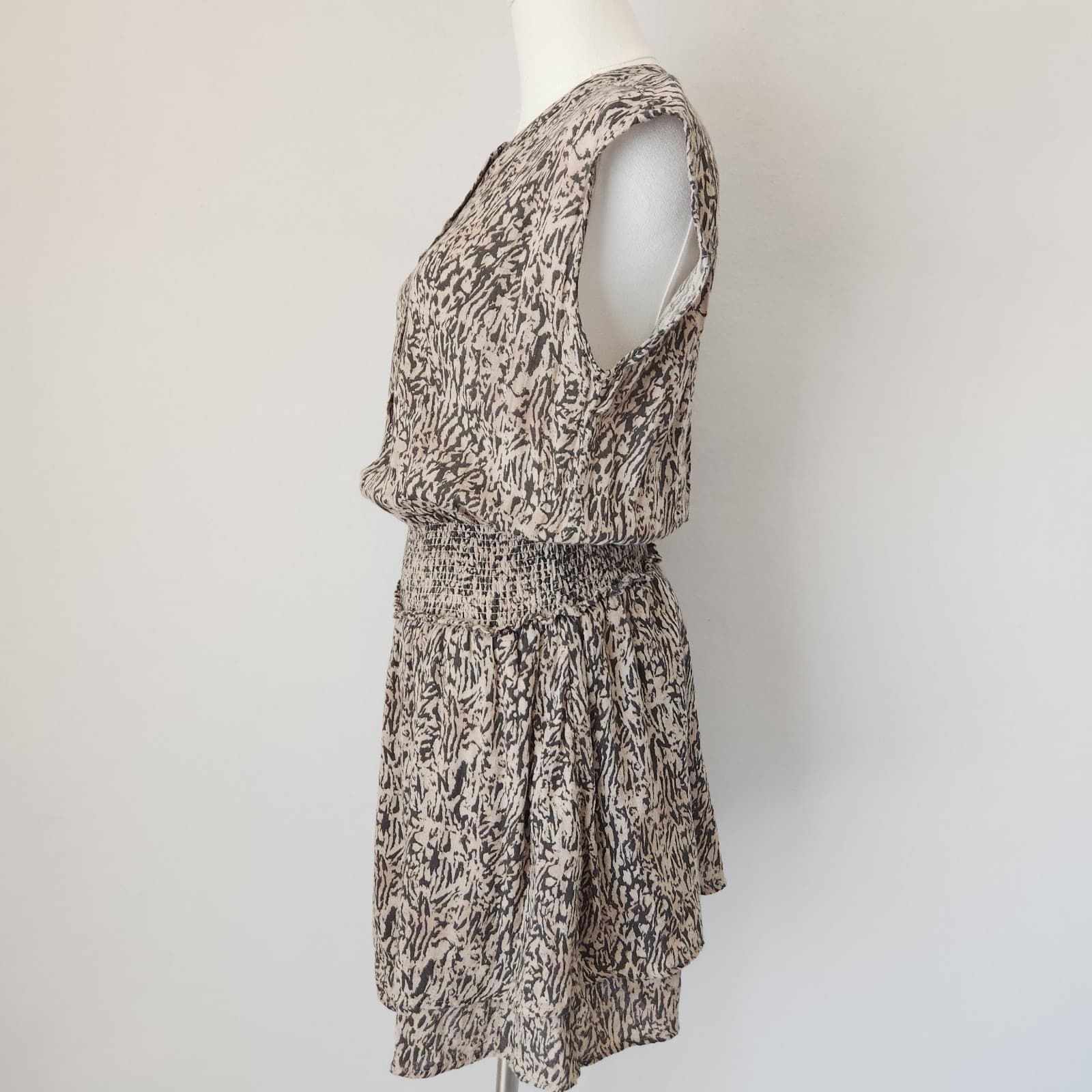 Rails Angelina Linen Blend Mini Dress Smocked-Waist Brown Abstract Texture Sz.XS - Thumbnail 4