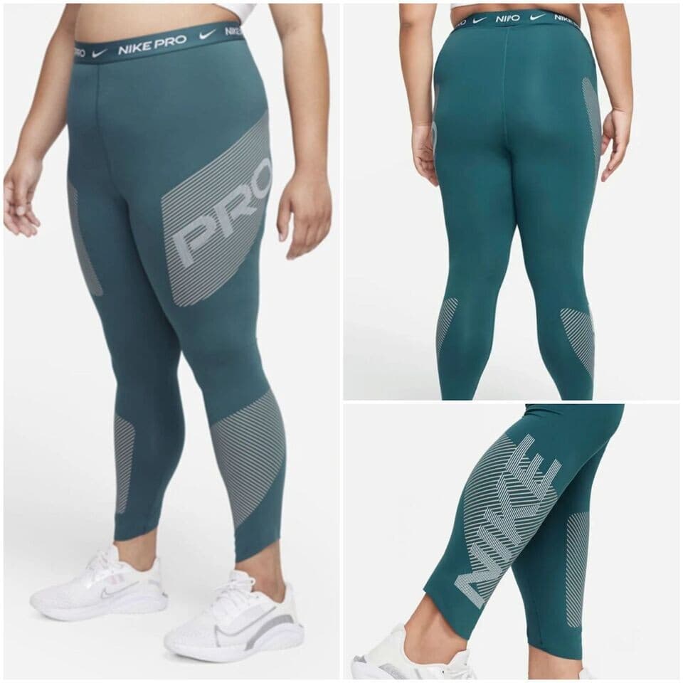 NIKE PRO Dri-Fit Graphic Activewear Legging High Waist Green Women Plus Size 2X - Thumbnail 2