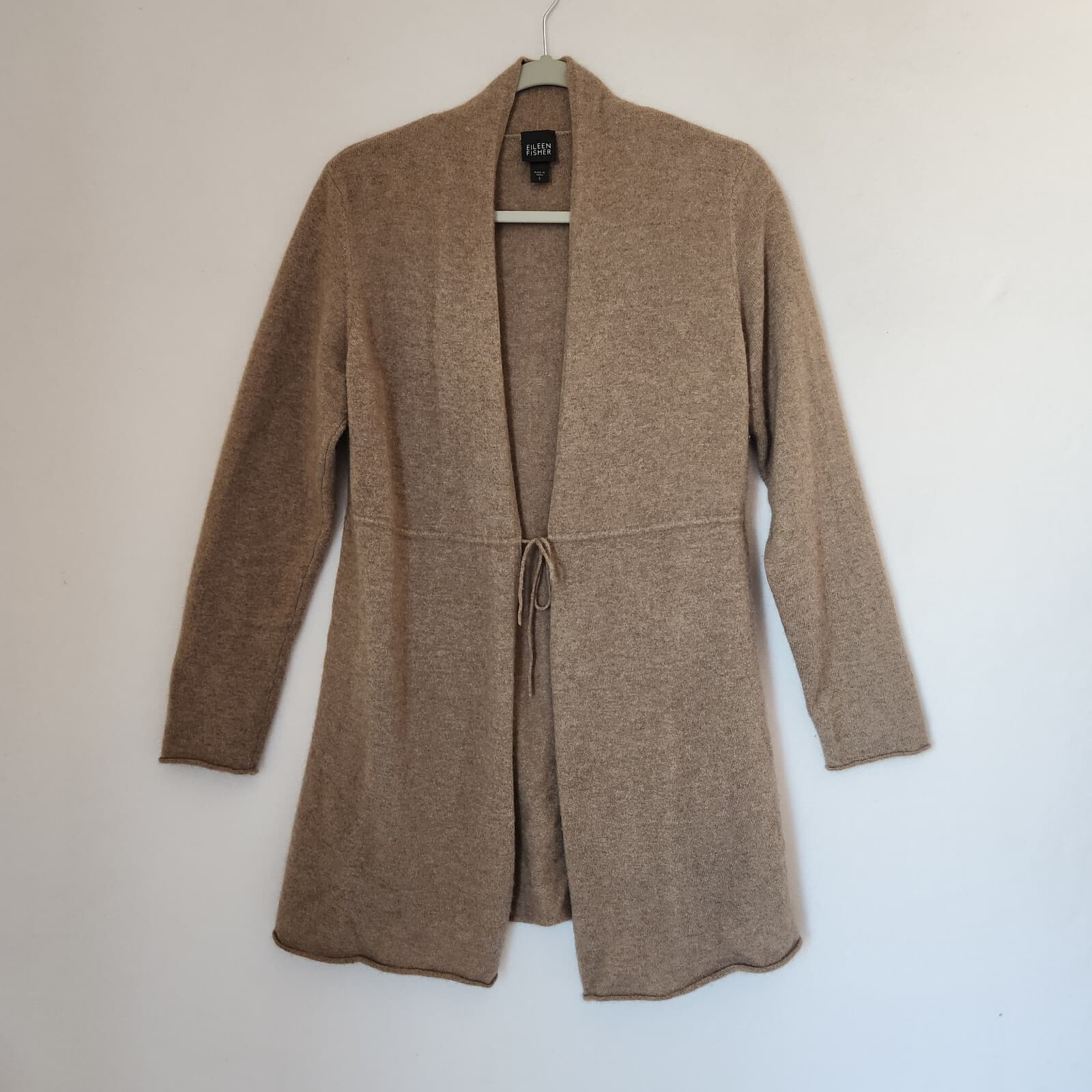 Vintage EILEEN FISHER 100% Cashmere Cardigan Drawstring Tie-Waist Brown Womens S - Thumbnail 2