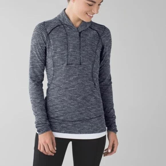Lululemon Think Fast Pullover Sweatshirt Mini Check Pique Black Heathered Sz.6 - Thumbnail 5