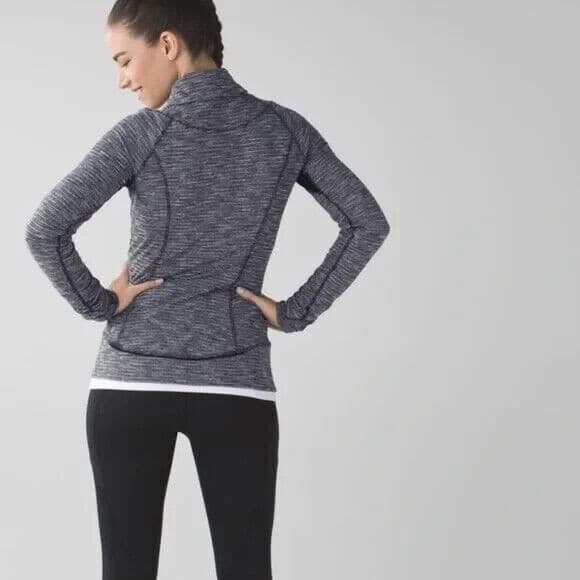 Lululemon Think Fast Pullover Sweatshirt Mini Check Pique Black Heathered Sz.6 - Thumbnail 9