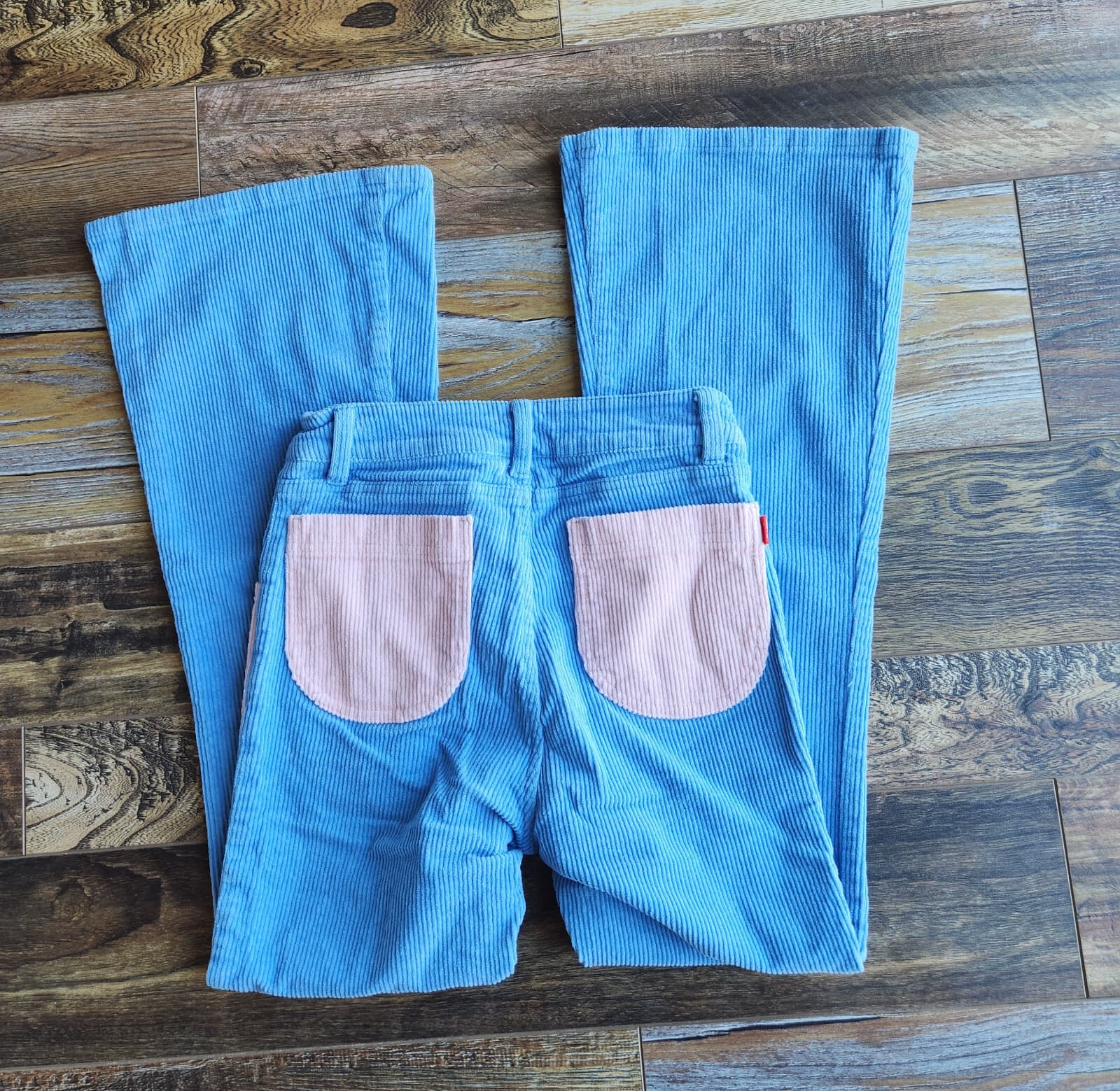 NWoT Hammies Corduroy Bell Bottom Hippie Pants Zip Pink Pocket Blue Women's 26 - Thumbnail 7