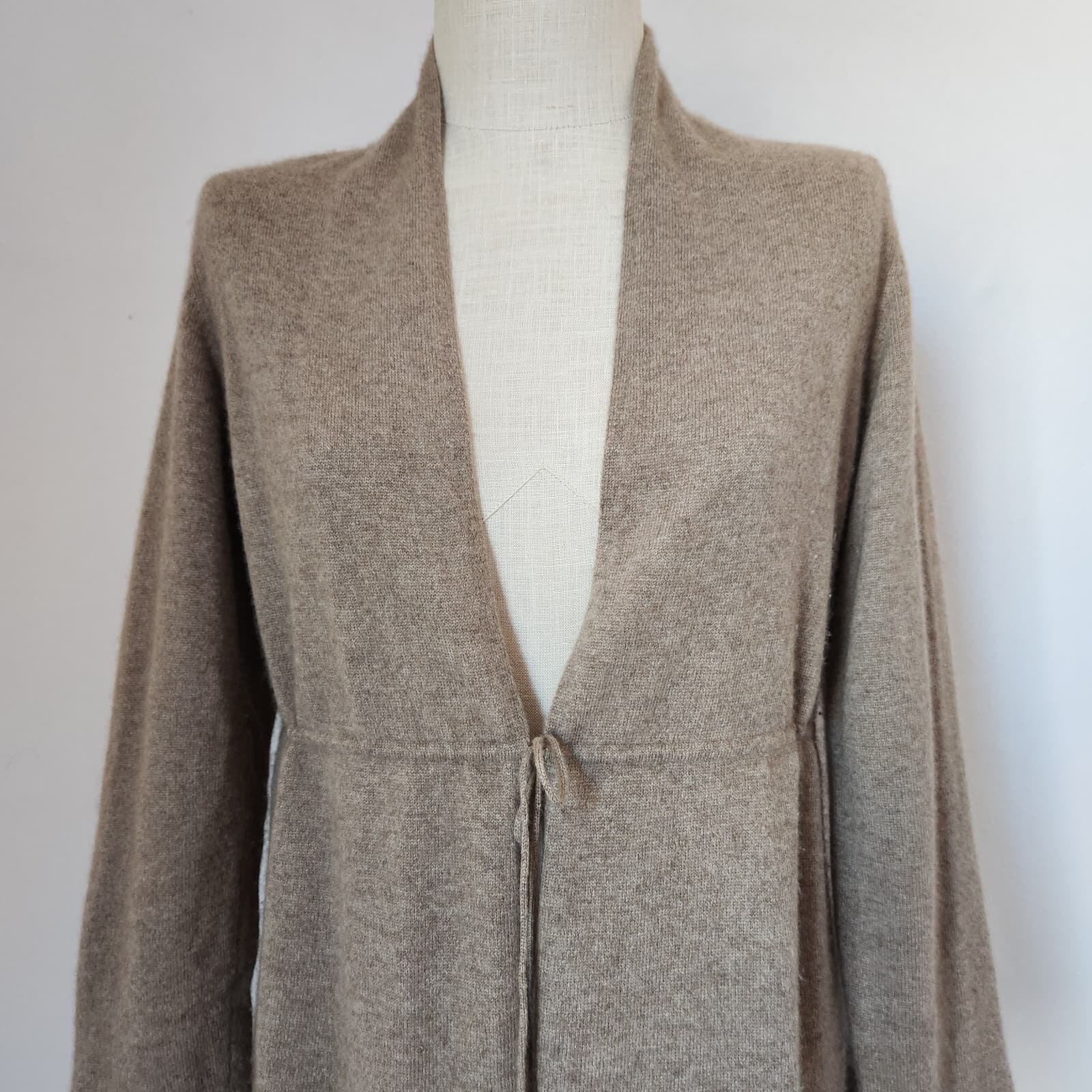 Vintage EILEEN FISHER 100% Cashmere Cardigan Drawstring Tie-Waist Brown Womens S - Thumbnail 4