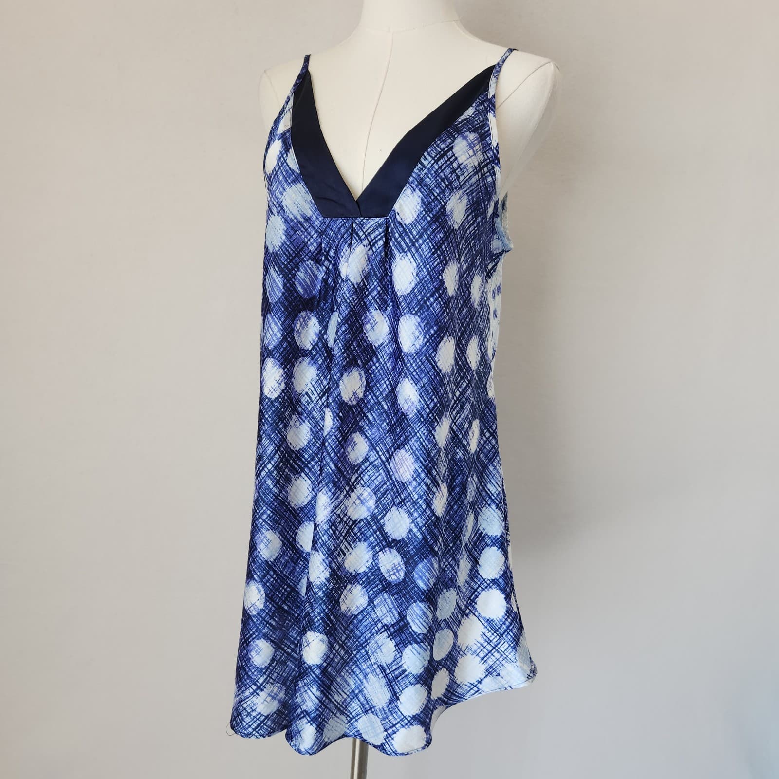 Oscar De La Renta Pink Label Chemise Satin Slip Night Gown Blue Polka Dot Sz.M - Thumbnail 2