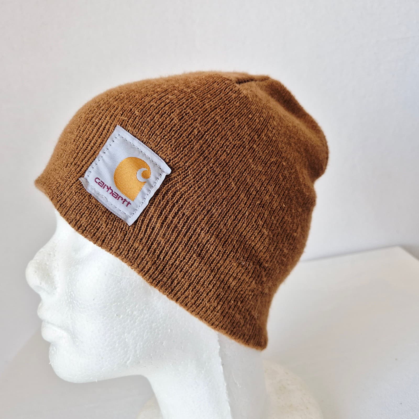 Vintage Carhartt Made in USA Acrylic Rib-Knit Beanie Work Winter Brown Men's O/S