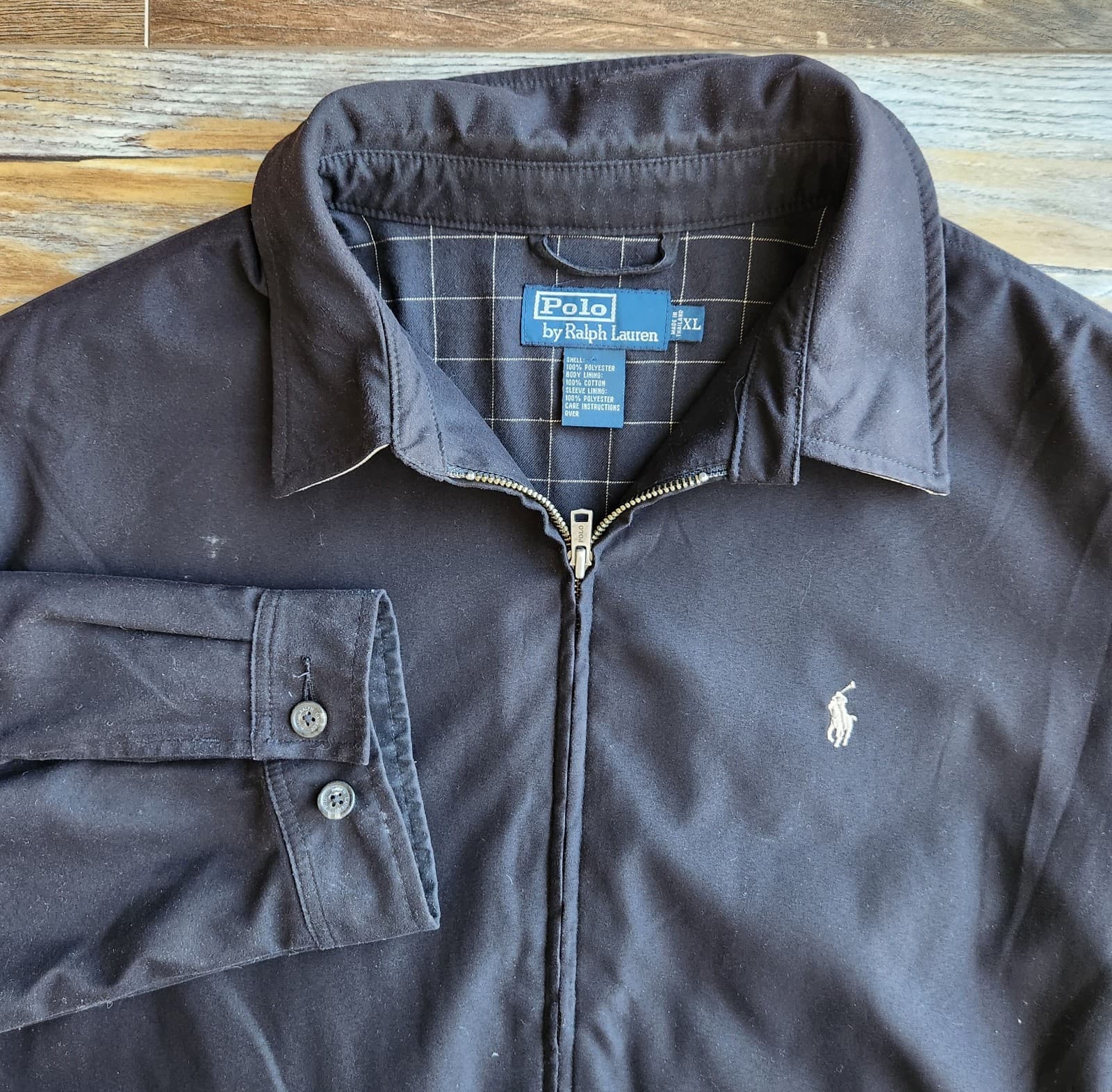 Vintage Polo Ralph Lauren Sz.XL Bi-Swing Harrington Jacket Full-Zip Lined Black - Thumbnail 2