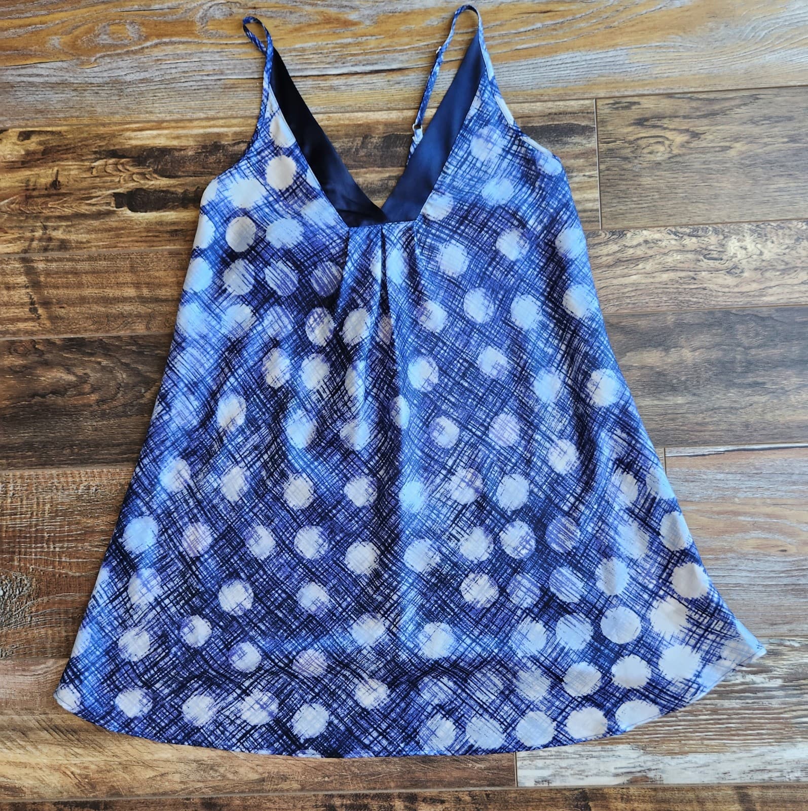 Oscar De La Renta Pink Label Chemise Satin Slip Night Gown Blue Polka Dot Sz.M - Thumbnail 4