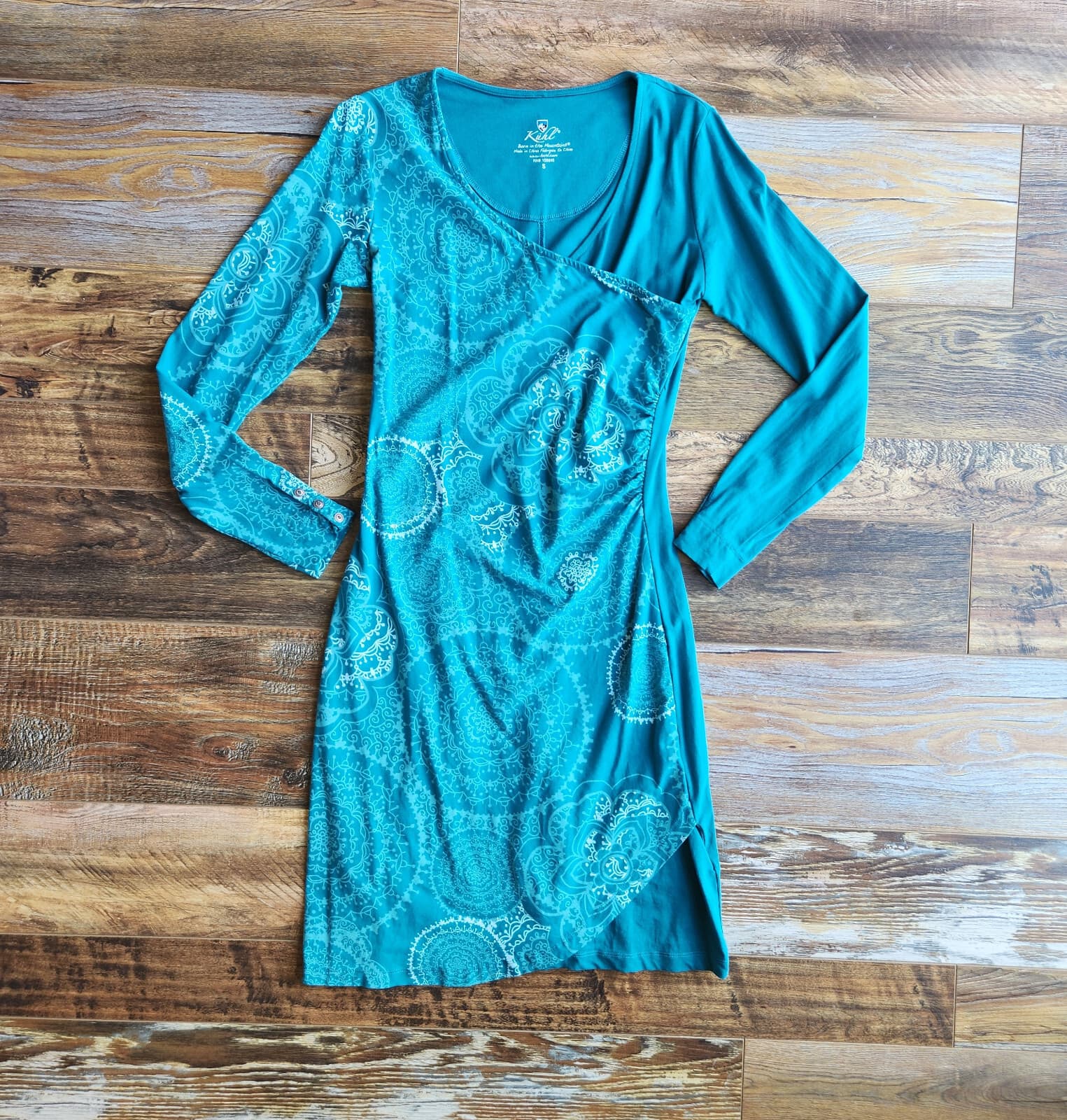 Kuhl Grace Mandala Printed Surplice Dress Long Sleeve Organic Cotton Green Sz.S - Thumbnail 6