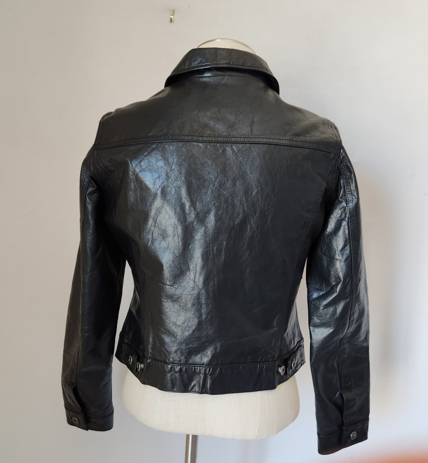 Vintage Y2K Gap Genuine Patent Leather Bomber Moto Trucker Jacket Black Womens M - Thumbnail 8