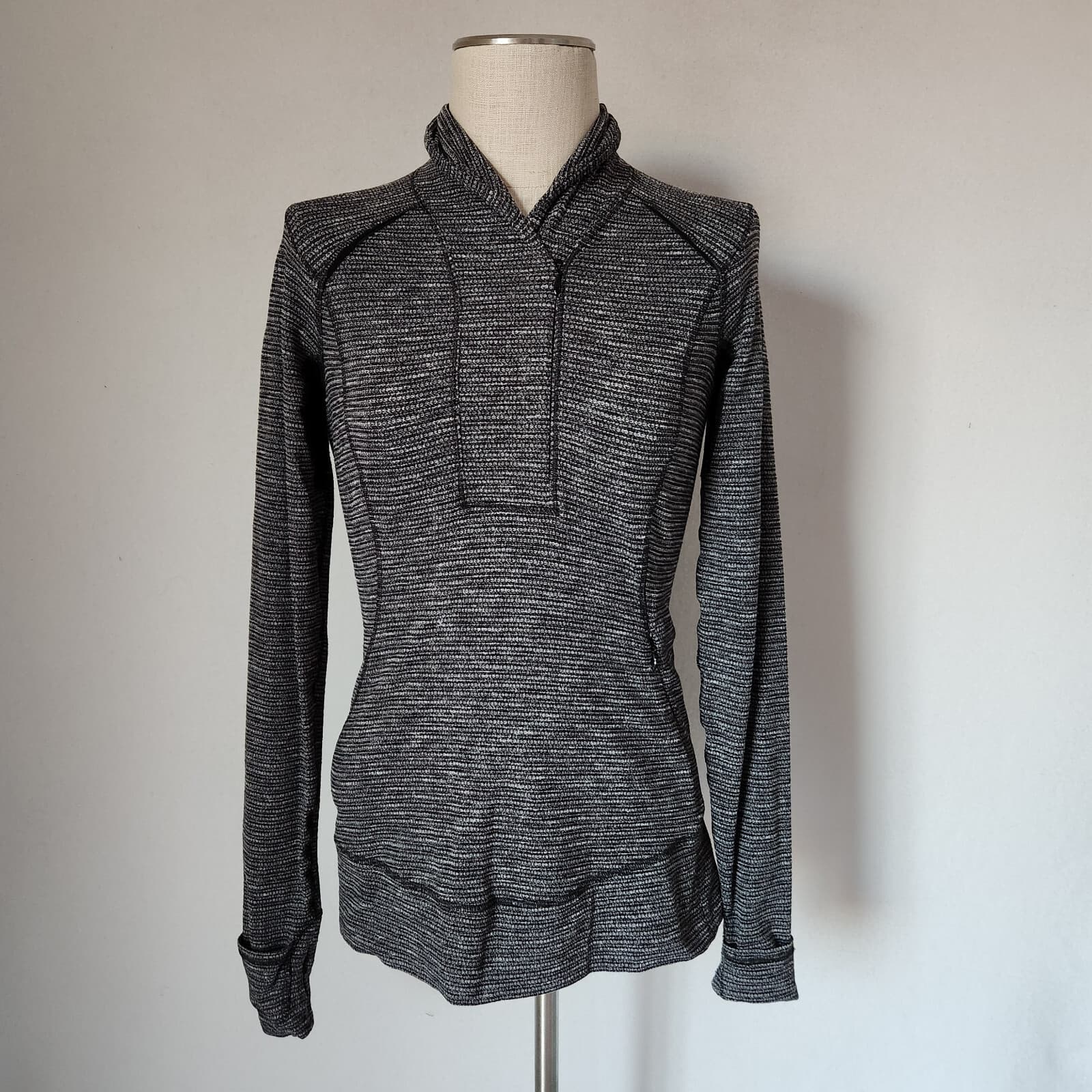 Lululemon Think Fast Pullover Sweatshirt Mini Check Pique Black Heathered Sz.6 - Thumbnail 2