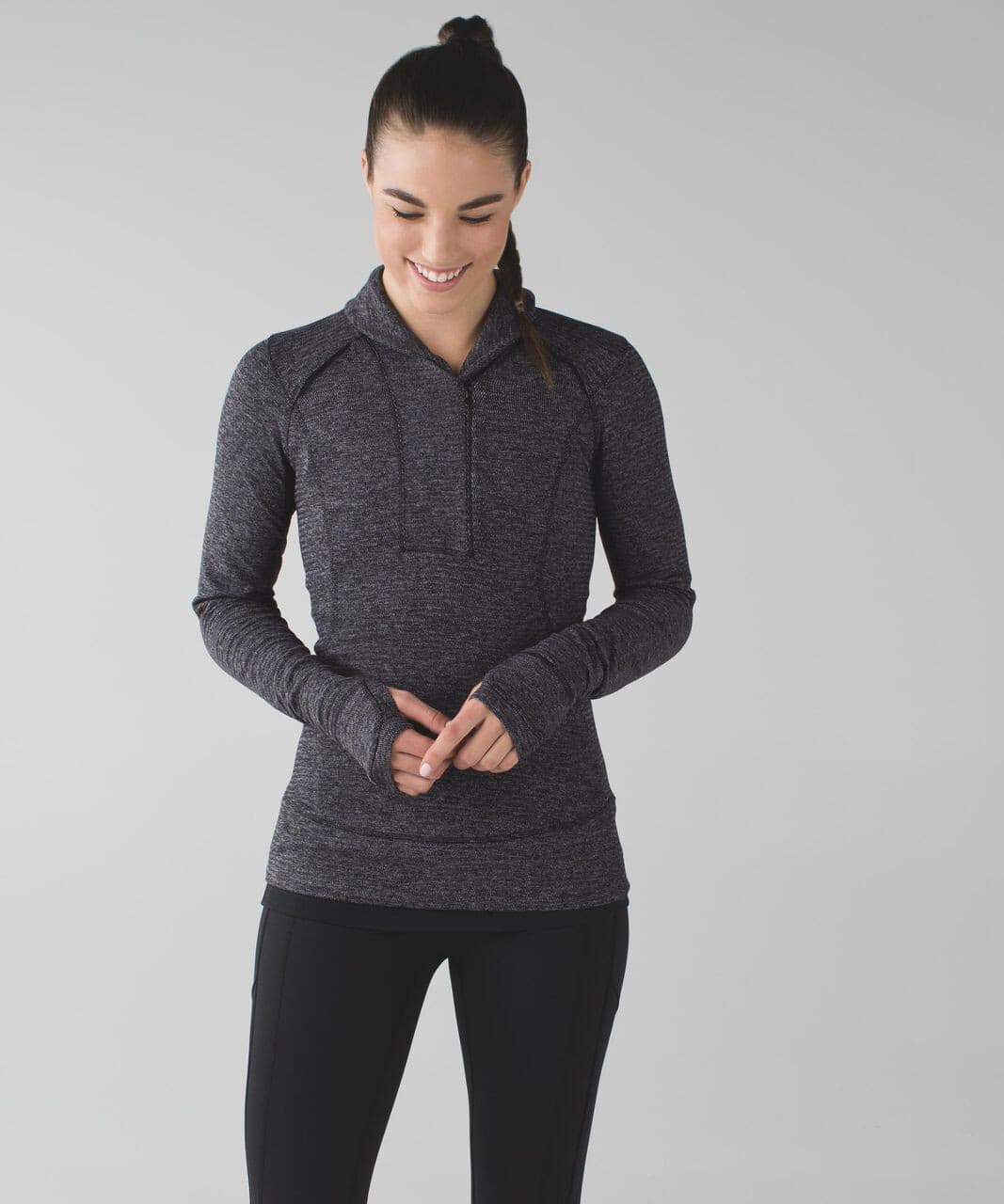 Lululemon Think Fast Pullover Sweatshirt Mini Check Pique Black Heathered Sz.6 - Thumbnail 3