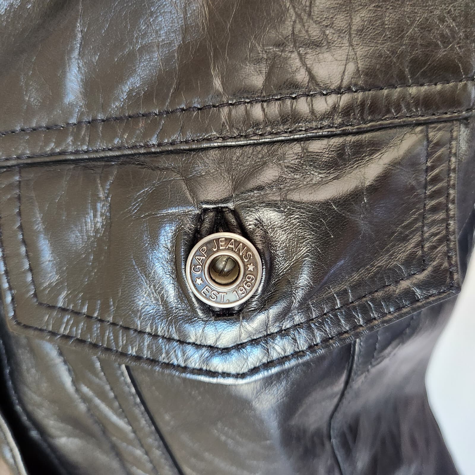 Vintage Y2K Gap Genuine Patent Leather Bomber Moto Trucker Jacket Black Womens M - Thumbnail 7