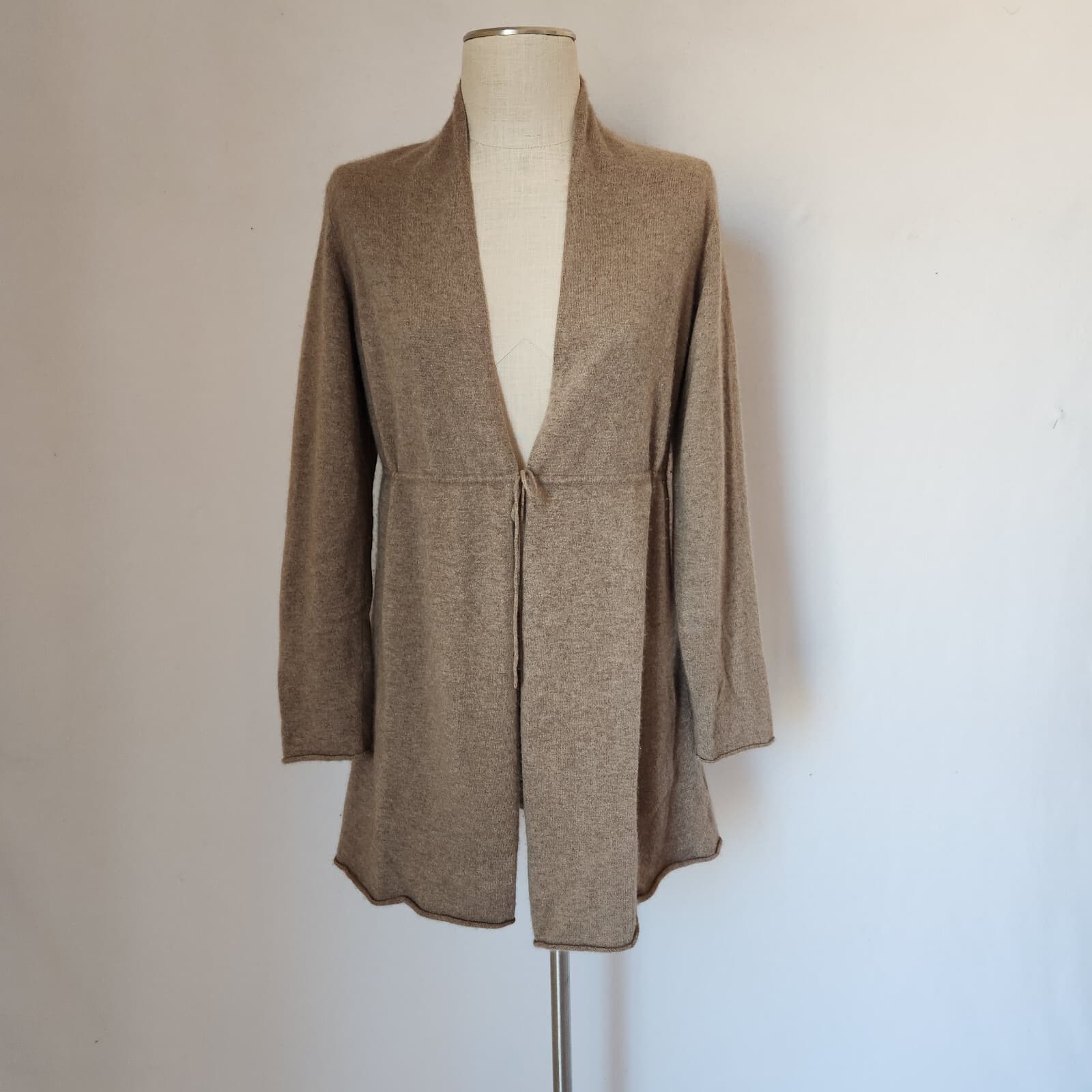 Vintage EILEEN FISHER 100% Cashmere Cardigan Drawstring Tie-Waist Brown Womens S - Thumbnail 3